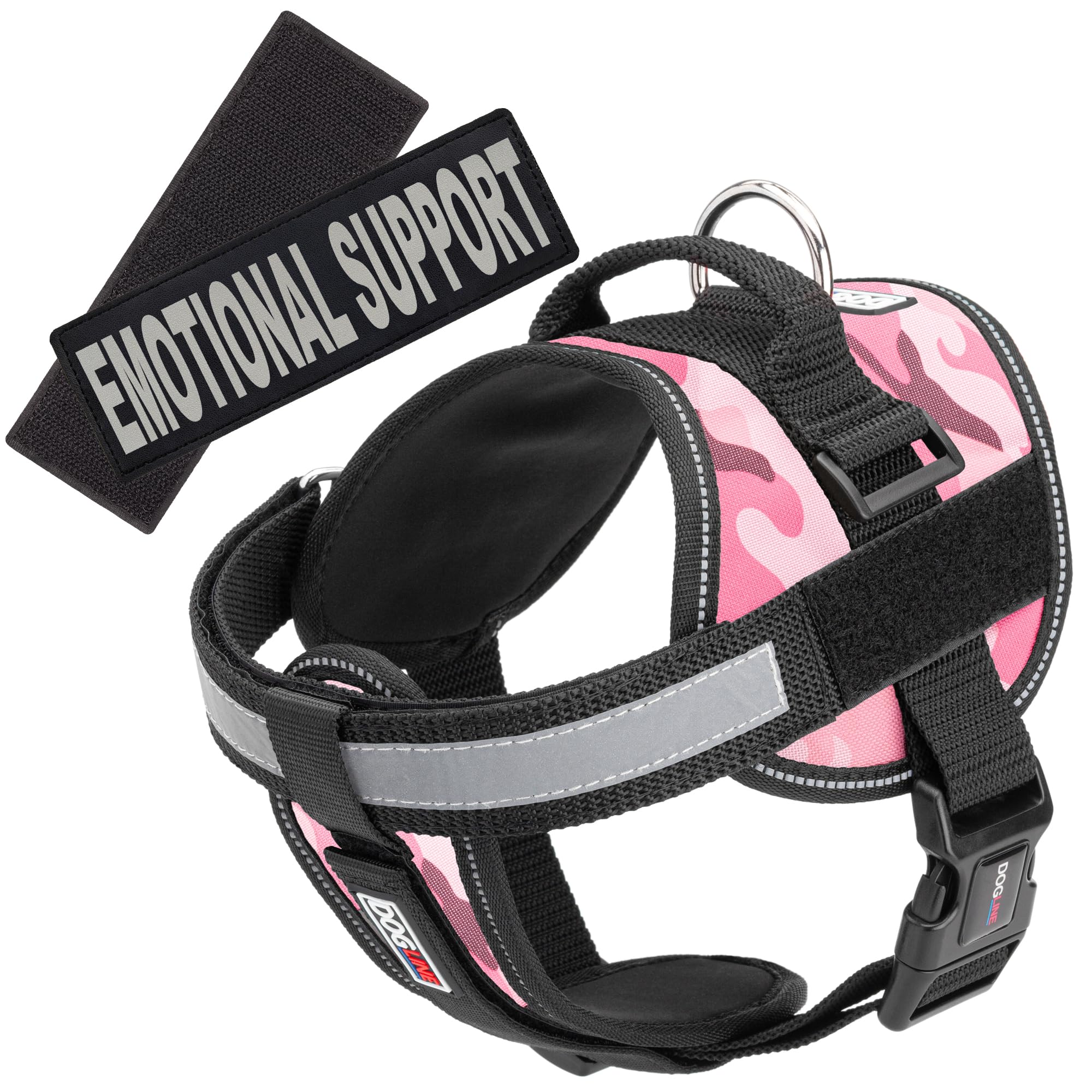 Dogline Unimax Dog Harness Vest With Emotional Support Patches Adjustable Straps Breathable Neoprene For Identification Training Dogs Girth 22 To 30 In Pink Camo