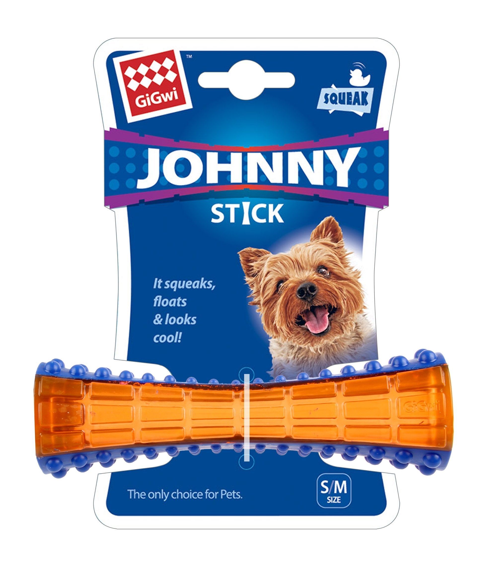 GiGwi Johnny Stick Treat Dispenser for Dogs, Puncture Resistant Squeaker, Textured Design for Teeth Cleaning, TugofWar, Chewin
