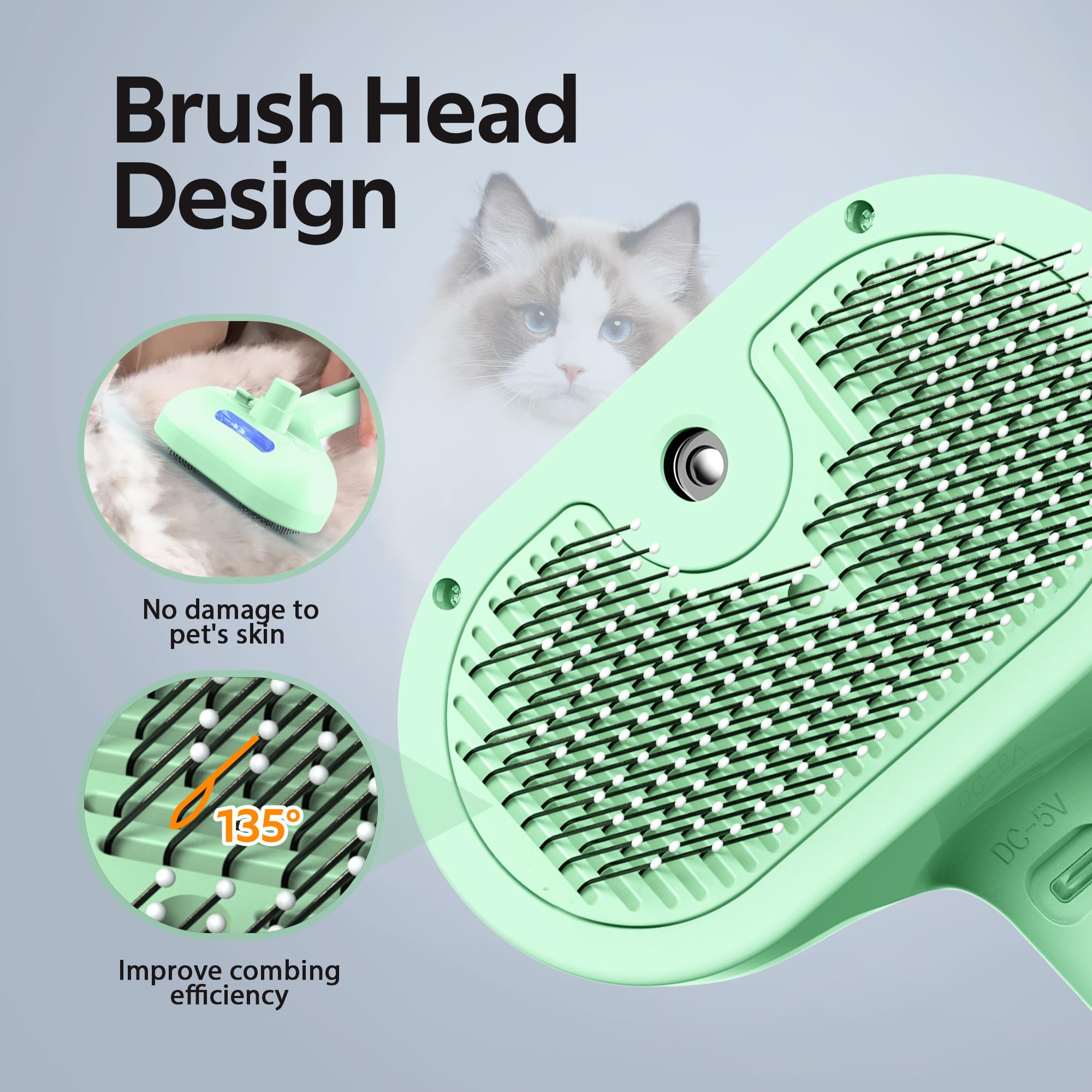 Pet Grooming Brush With Electronic Mist Spray - Gentle Deshedding Tool For Cats & Dogs, Pet Steam Brush,Reduces Shedding, Soft B