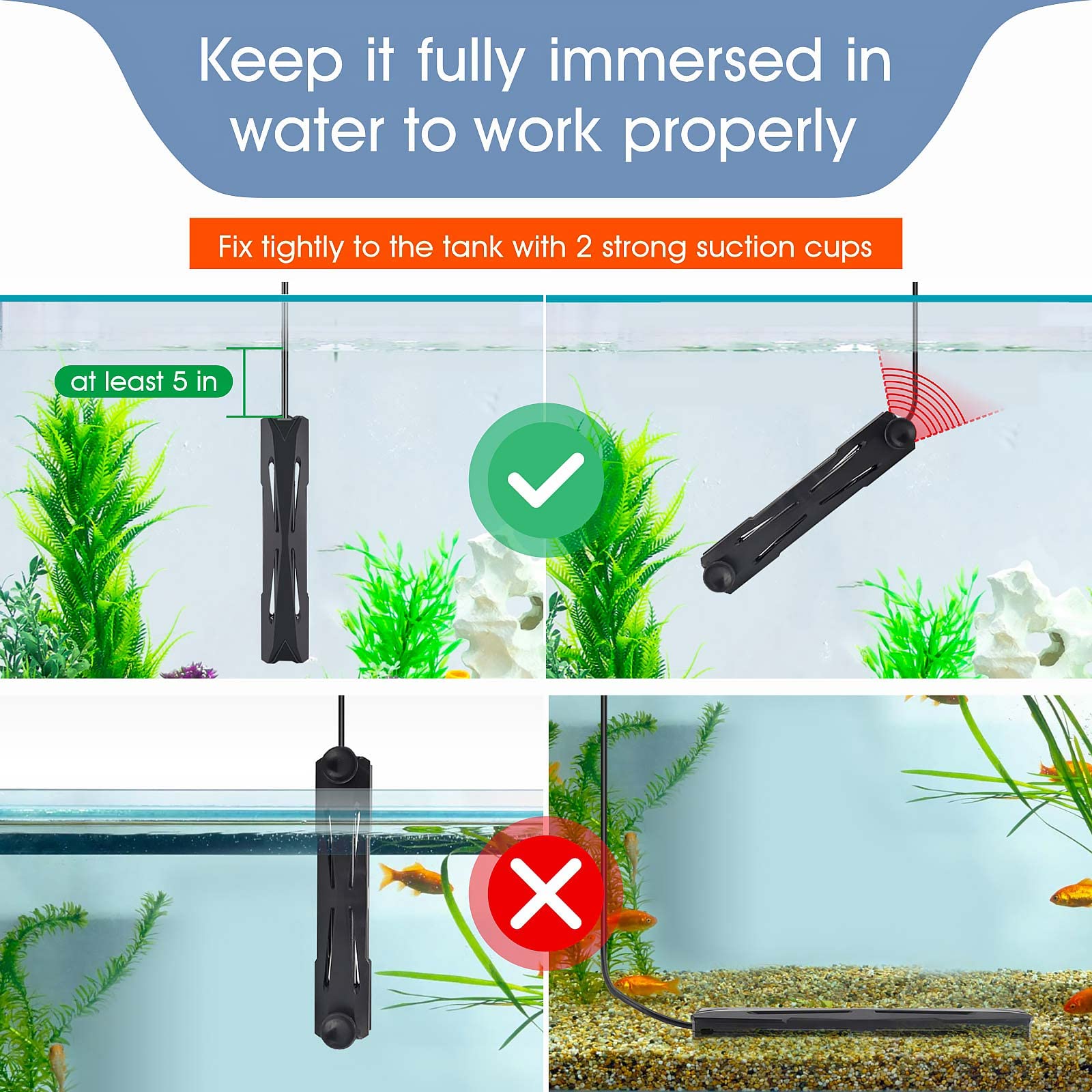 Hygger 25-50 Gallon Small Aquarium Heater With Led Display Controller, Quartz Submersible Fish Tank Heater 200 W Saltwater Freshwater