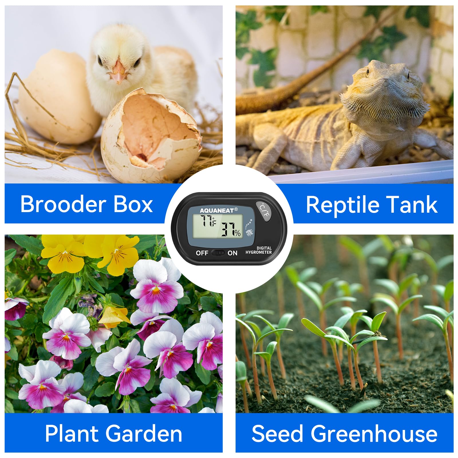 Aquaneat 2 Packs Reptile Thermometer Hygrometer Digital Display Temperature And Humidity Moniter For Reptiles Rearing Box With S