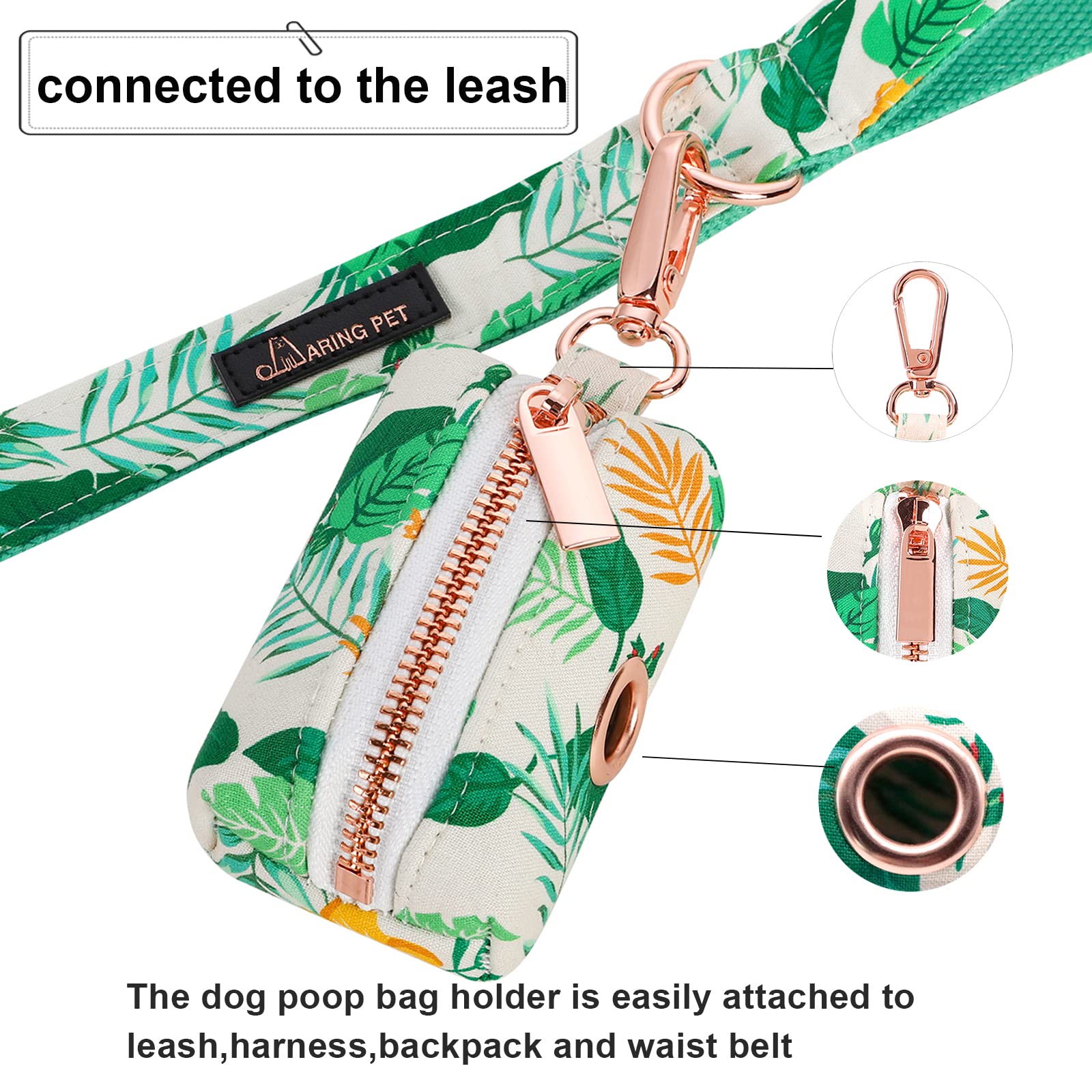Aring Pet Dog Waste Bag Dispenser, Cotton Doggy Poop Bags Holders Attach To Any Leashes, Portable Washable Leaf Pattern Pet Wast