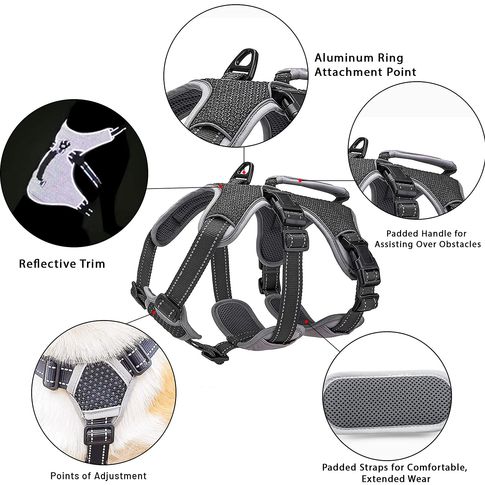Belpro Multi-Use Support Dog Harness, Escape Proof No Pull Reflective Adjustable Vest With Durable Handle, Dog Walking Harness For Big/Active Dogs (Black, S)