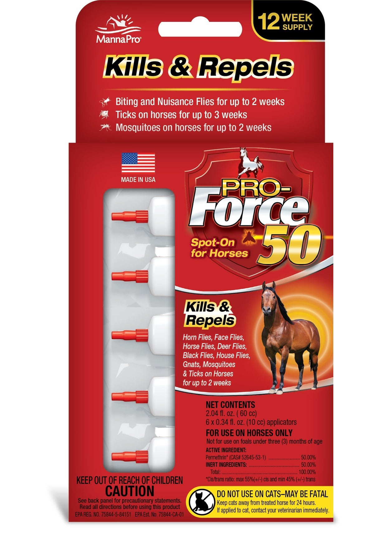 Manna Pro Pro-Force 50 Spot-On Fly Control For Horses, 6 Count