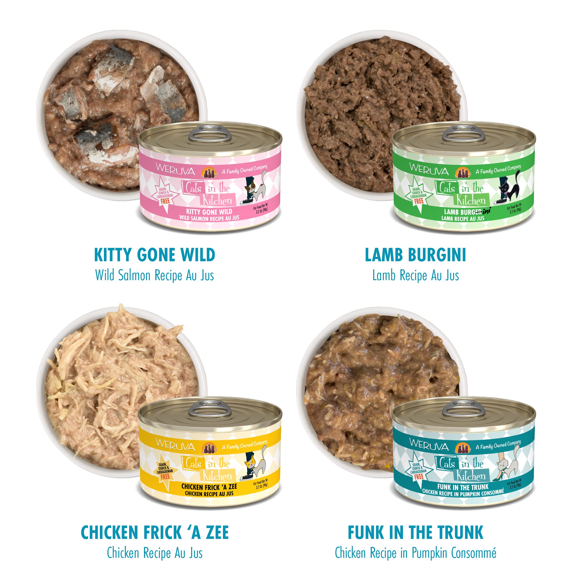 Weruva Cats in The Kitchen, Kitchen Cuties Variety Pack, Wet Cat Food, 3.2oz Can (Pack of 12)