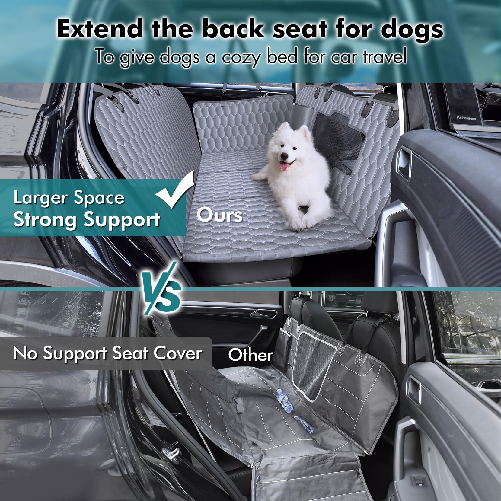 Chumajor Back Seat Extender For Dogs-Supports 400Lb,Waterproof Dog Car Seat Cover Hard Bottom-Detachable,600D Heavy Duty Scratch