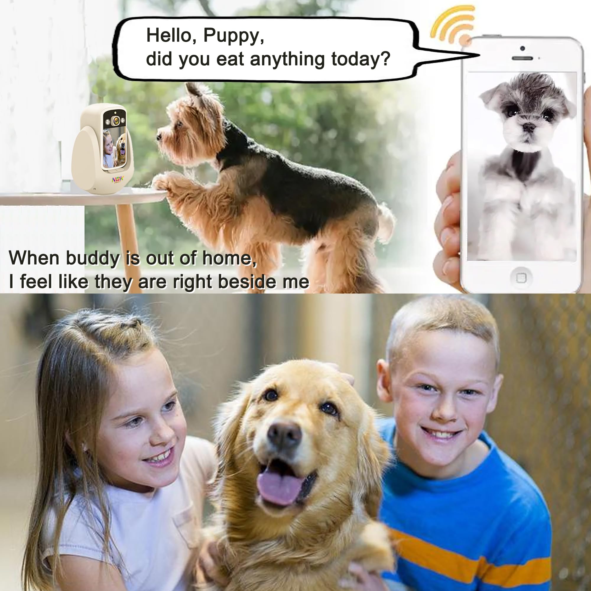 NBKsmart 2 Way Camera, 2.8Screen Pan/Tilt WiFi AI Motion Detection Indoor for Pet/Puppy/Cat/Dog with Phone App Control, Home C