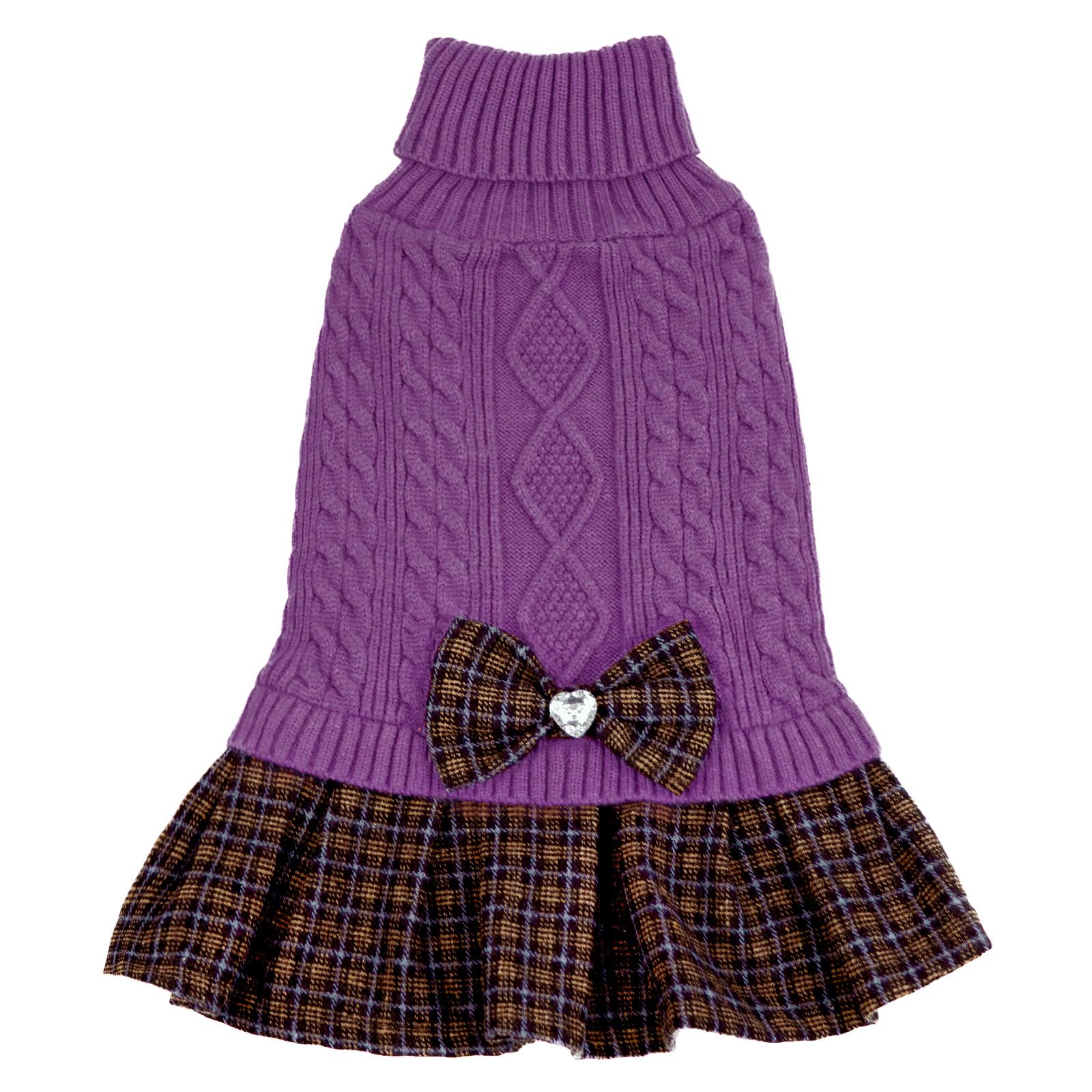 KYEESE Dog Sweater with Bowtie Buffalo Check Dog Sweater for Small Dogs Male Turtleneck Small Dog Sweater Pullover Dog Clothes K
