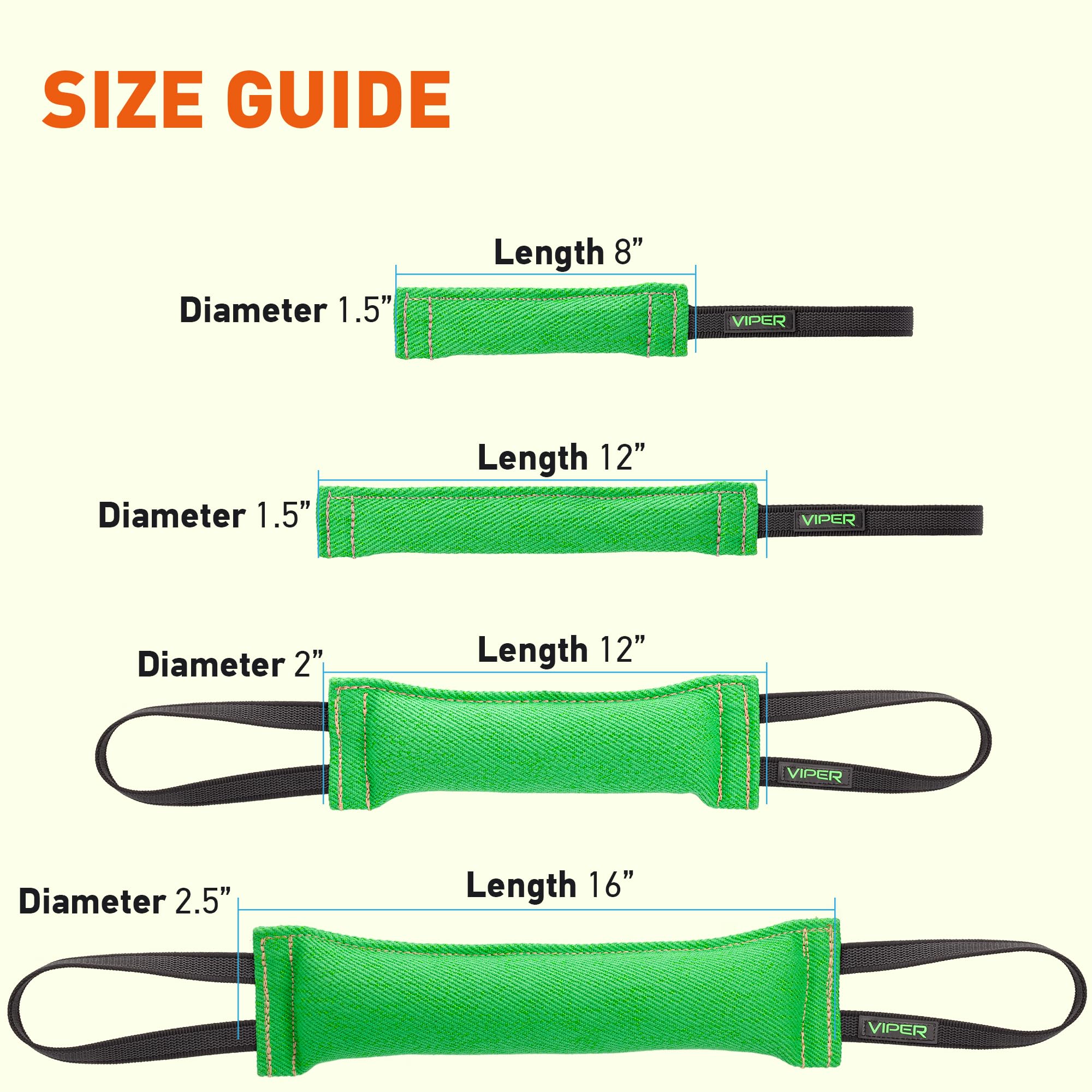 Viper Heavy Duty French Linen Dog Bite Tug Toy - K9 Trainer, Tough And Durable For Dogs Shutzhund Ipo K-9 - Green - 12In L X 2In