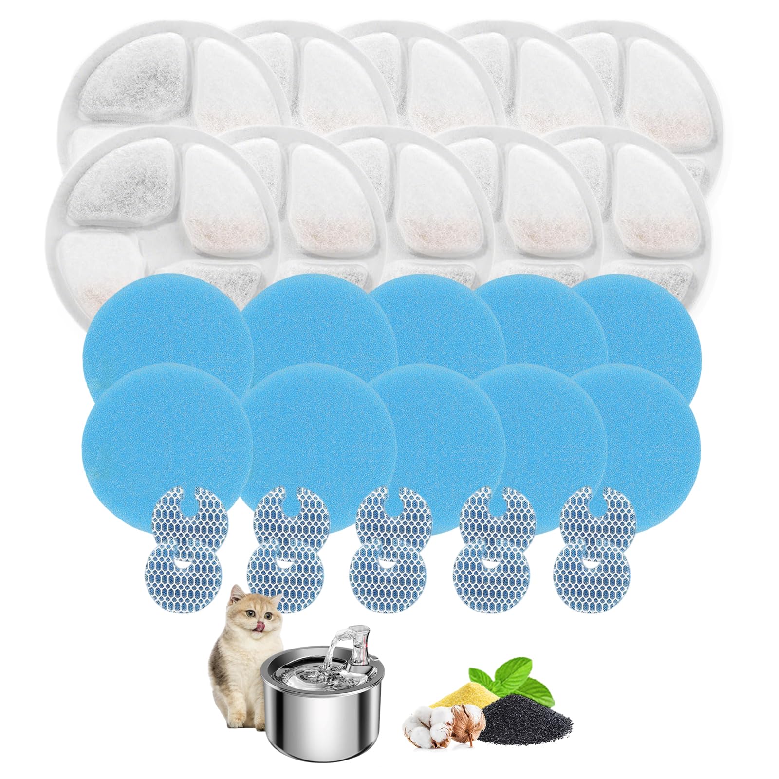 Cat Water Fountain Filter,Cat Fountain Filters Replacement for Round 2L/67oz Stainless Steel Pet Water Fountain,10 Set Pet Fount