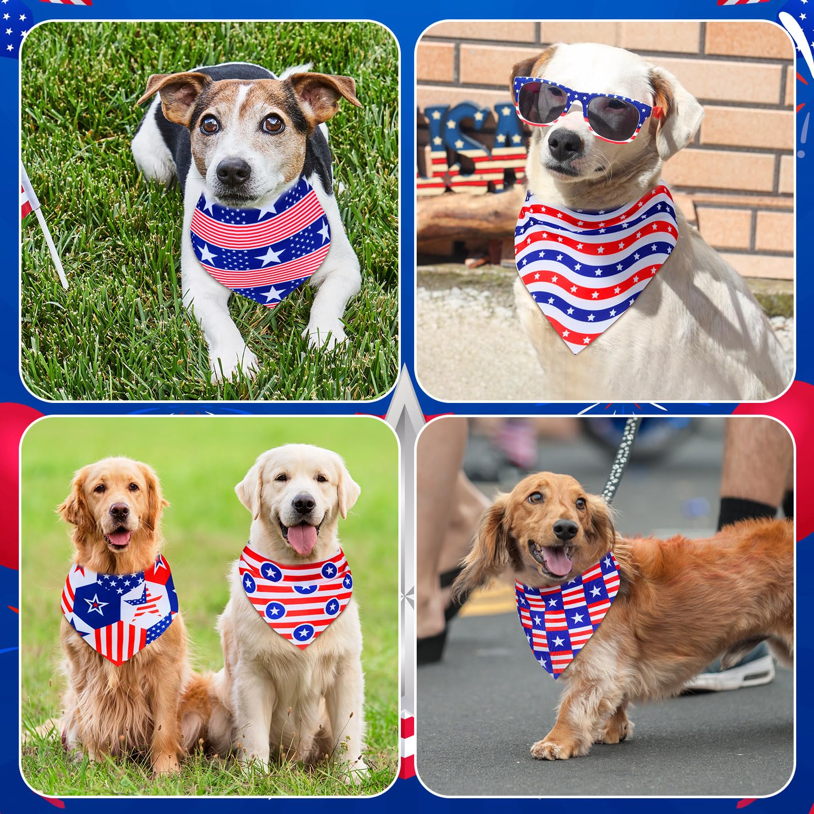 Chicingyou 48 Pcs 4th of July Dog Bandanas Bulk Patriotic Bandana to Dog Independence Day Puppy Triangle Scarf Bibs Adjustable W