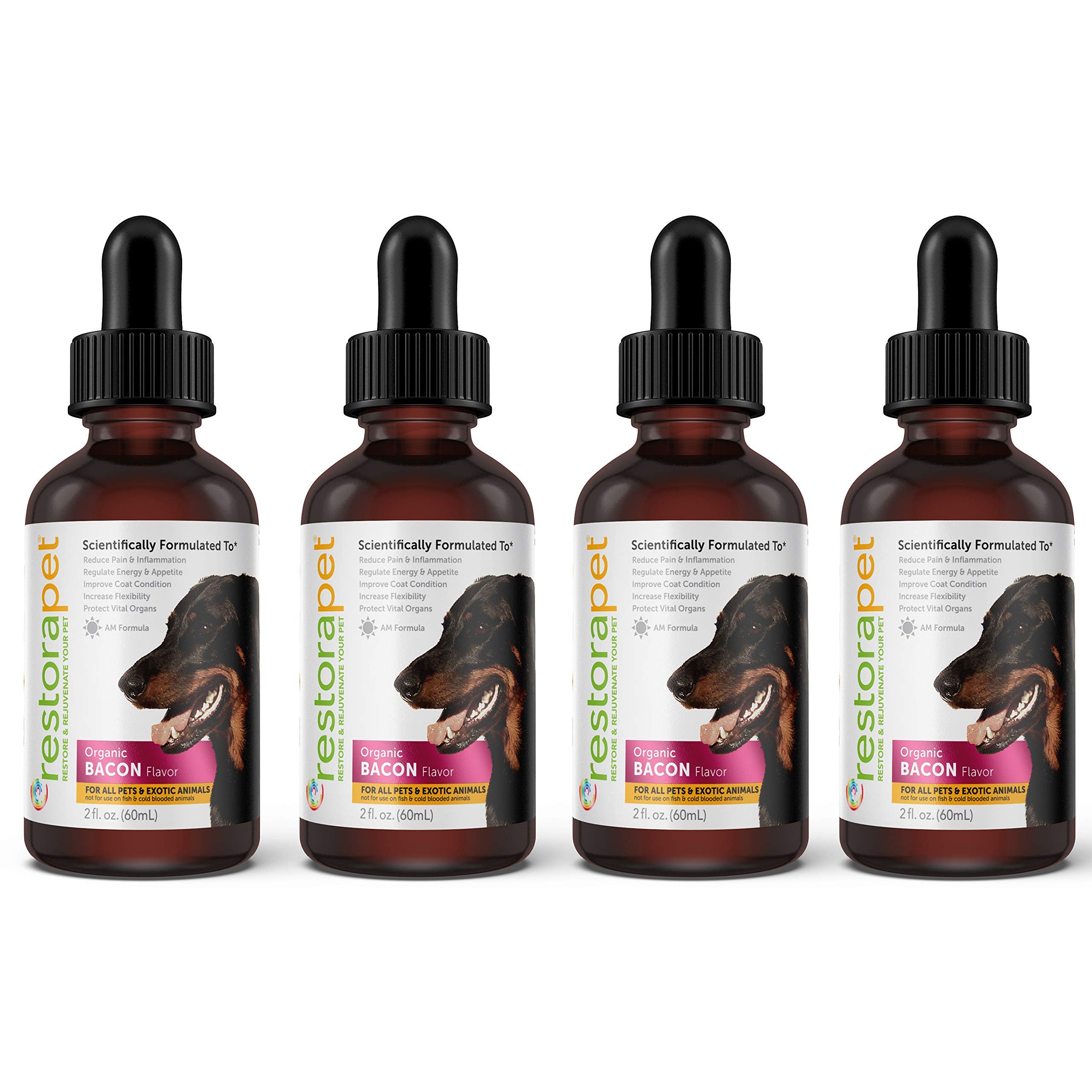 RestoraPet 4-Pack Dog & Cat Bacon Flavor Liquid Multivitamin | Arthritis Pain Relief | Hip & Joint Supplement for Dogs & Cats - 