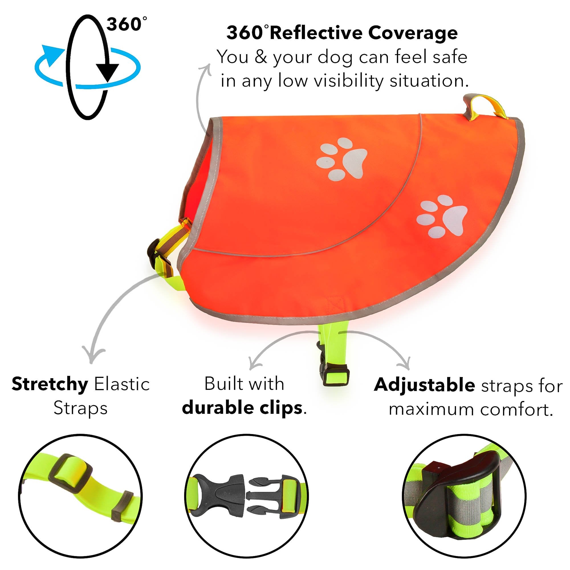 Funtone Colors Dog Hunting Vest Reflective Dog Vest - Dog Safety Vest With Elastic Strap, Comfortable Dog Reflective Vest, Reflective Dog Safety Jacket High Visibility Vest For Dogs - Orange X-Large