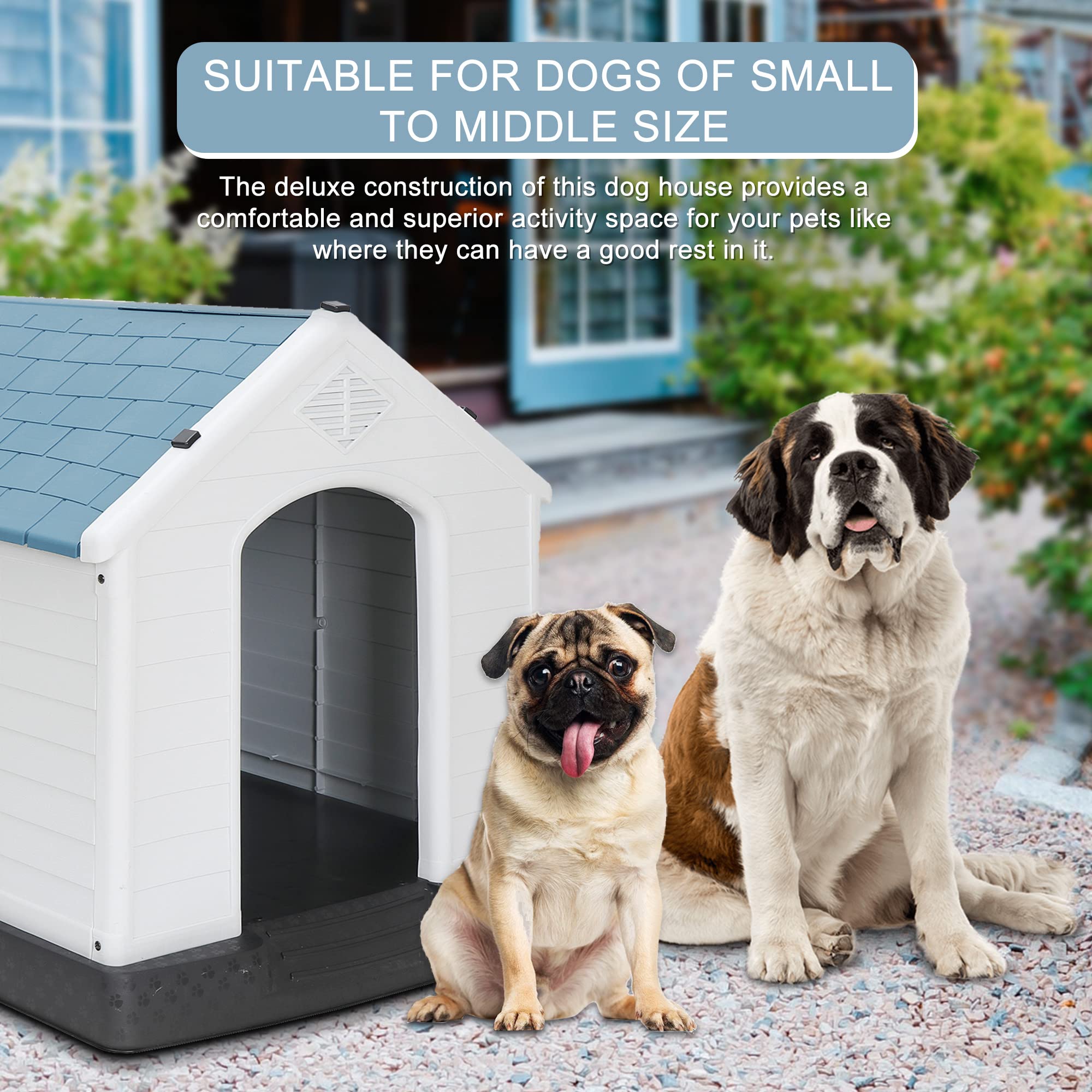 Zeny Plastic Dog House - Waterproof Dog Kennel With Air Vents And Elevated Floor All Weather Indoor Outdoor Insulated Doghouse P