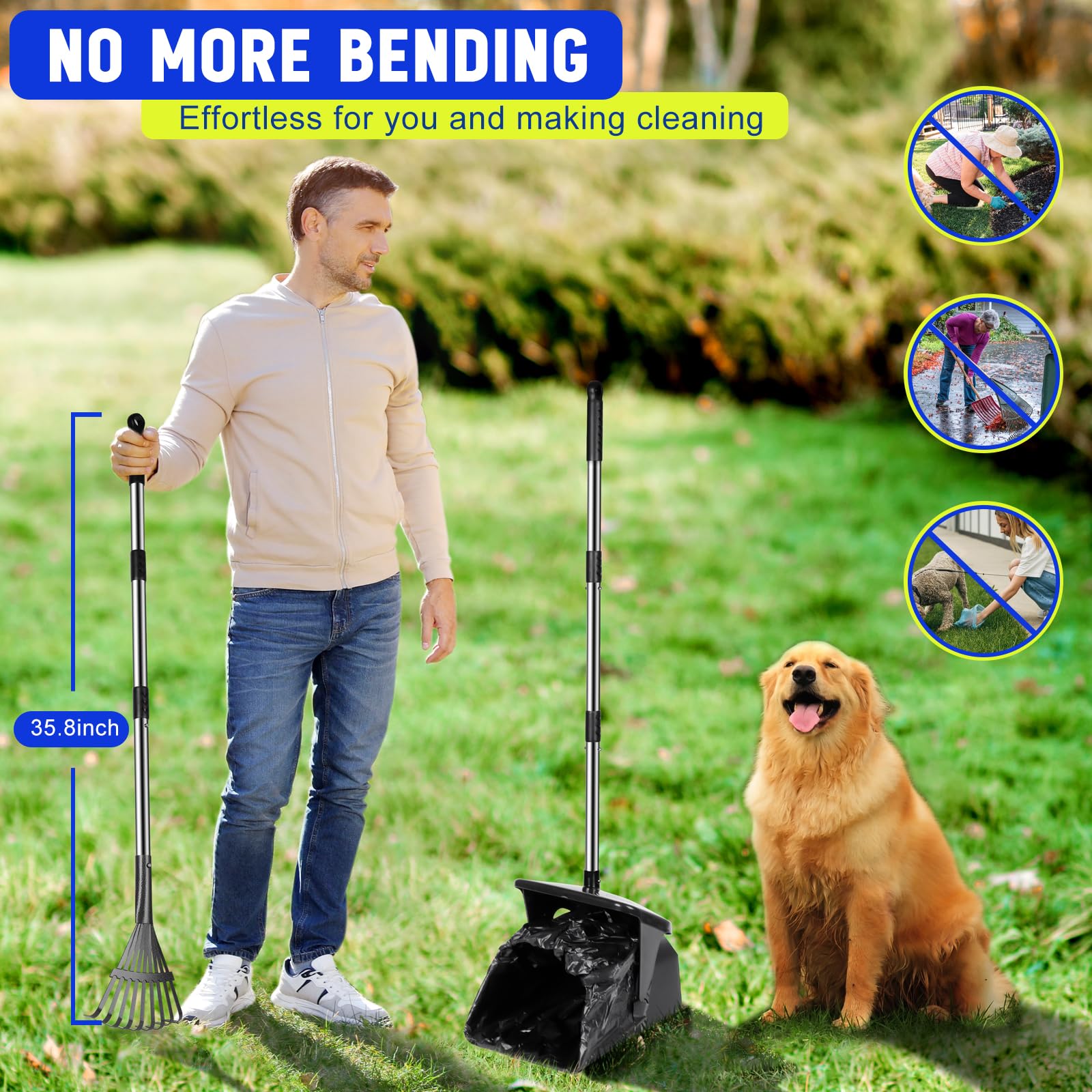 Lovinkiki Dog Pooper Scooper With 20 Bag Attachment Long Handle Swivel Bin, Rake Heavy Duty Pooper Scooper For Large Medium Smal