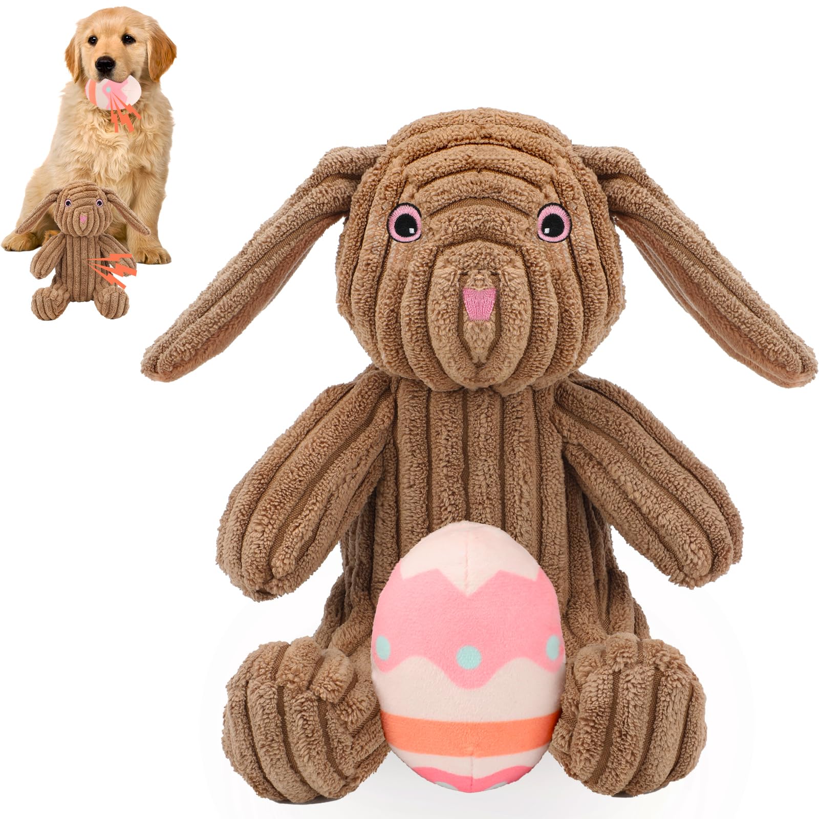 Yuepet Easter Bunny Dog Toys, Squeaky Dog Chew Toys For Cleaning Teeth, Stuffed Easter Egg Toy For Puppies Small Medium Dogs(Pin