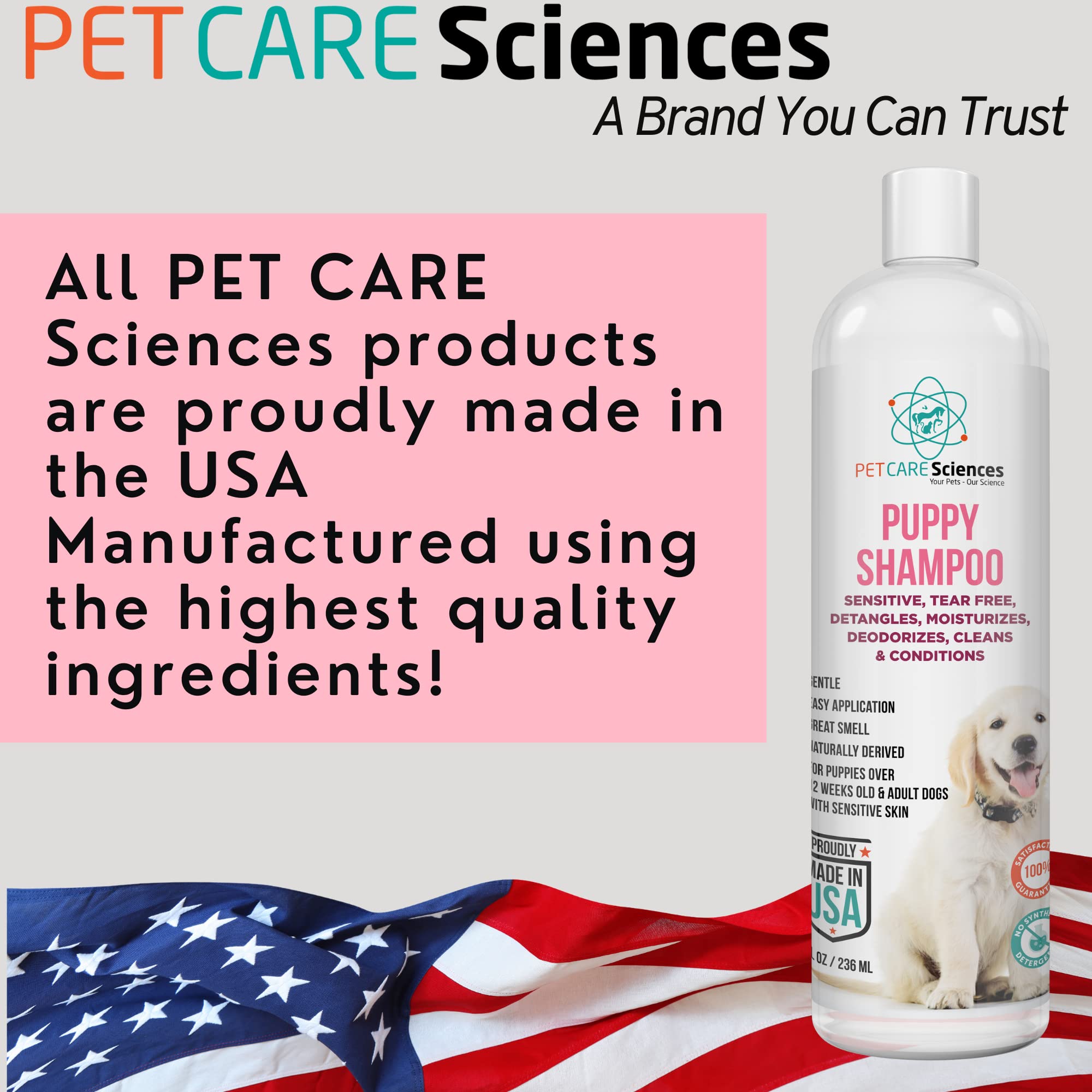 Pet Care Sciences 8 Fl Oz Tearless Puppy Shampoo And Conditioner - Anti Itch Dog Shampoo Sensitive Skin - Coconut Oil Oatmeal Pet Shampoo For Puppies