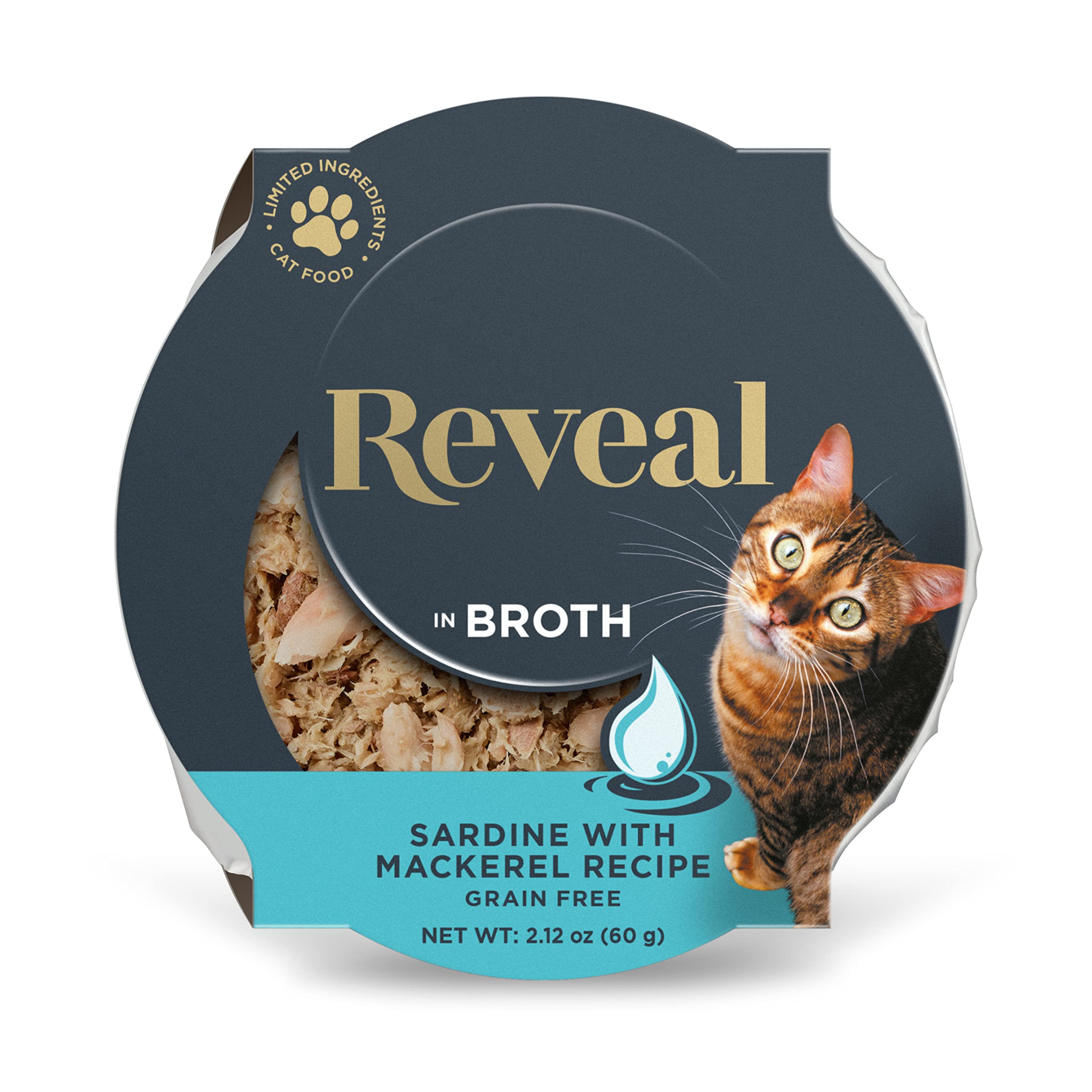 Reveal Natural Wet Cat Food, 18 Count, Grain Free, Limited Ingredient Cat Food Cups, Sardine with Mackerel in Broth, 2.12 oz Eas