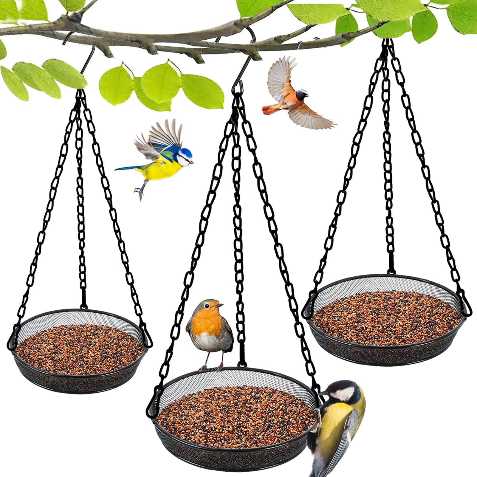 Hanging Bird Feeder, Birdfeeder Hanging for Garden Yard Outside Hanging Bird Feeder Tray - Metal Mesh Platform Feeders for Birds