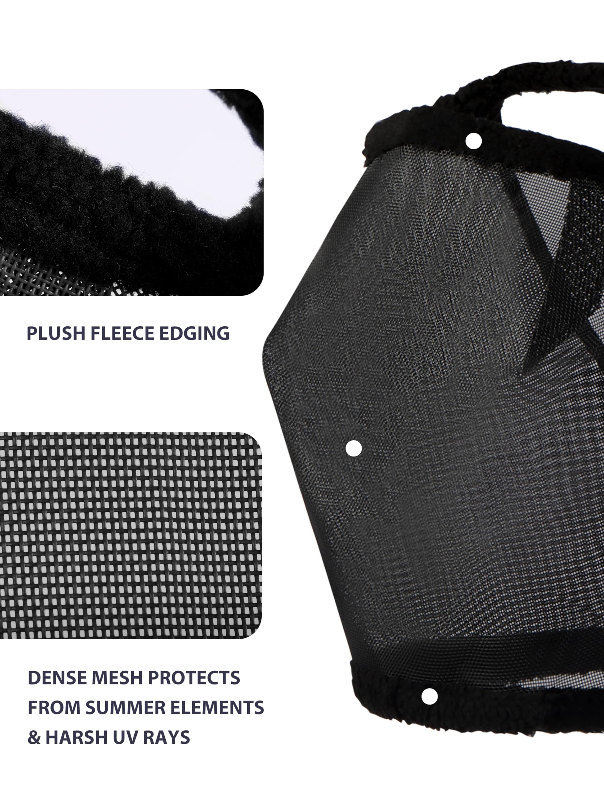 Harrison Howard All Round Mesh Horse Fly Mask UV Protective with Fleece Padded Edging Black L