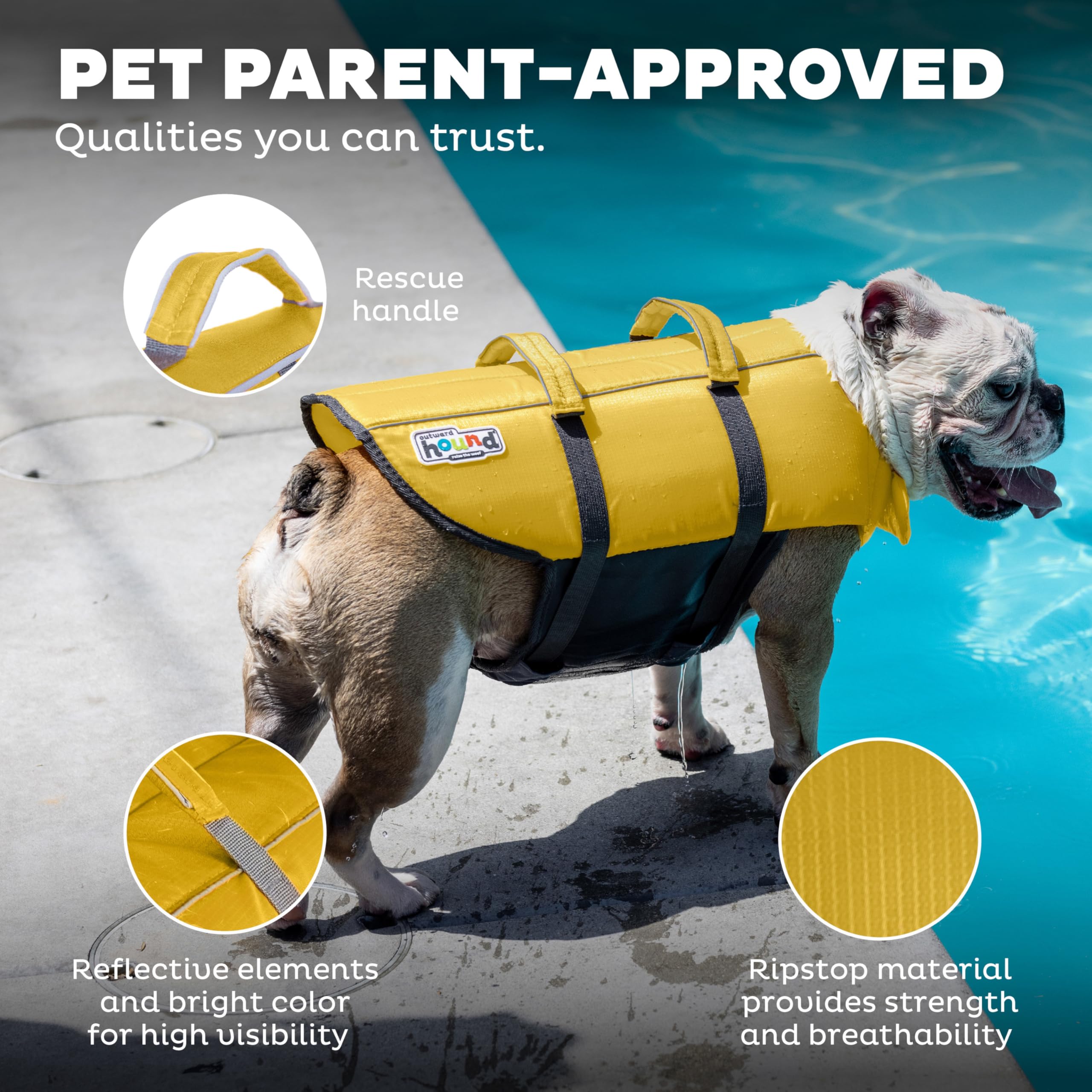 Outward Hound Granby Splash Dog Life Jacket, High-Buoyancy Dog Life Vest For Swimming, Boating, And Water Safety, Small, Yellow