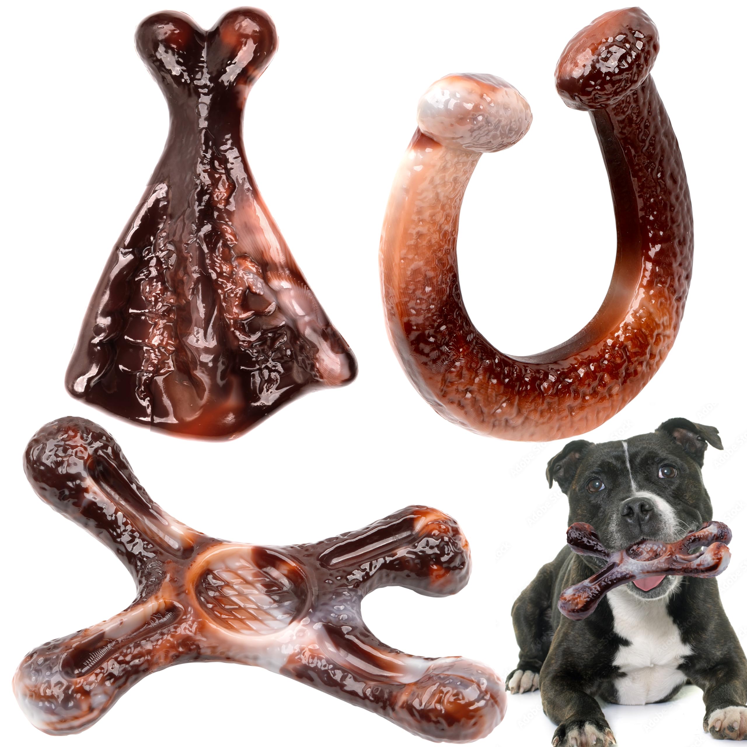 Kakw 3 Pack Dog Chew Toys Indestructible Dog Chew Toys for Aggressive Chewers,with Bacon Flavor Durable Nylon Dog Bones Teething