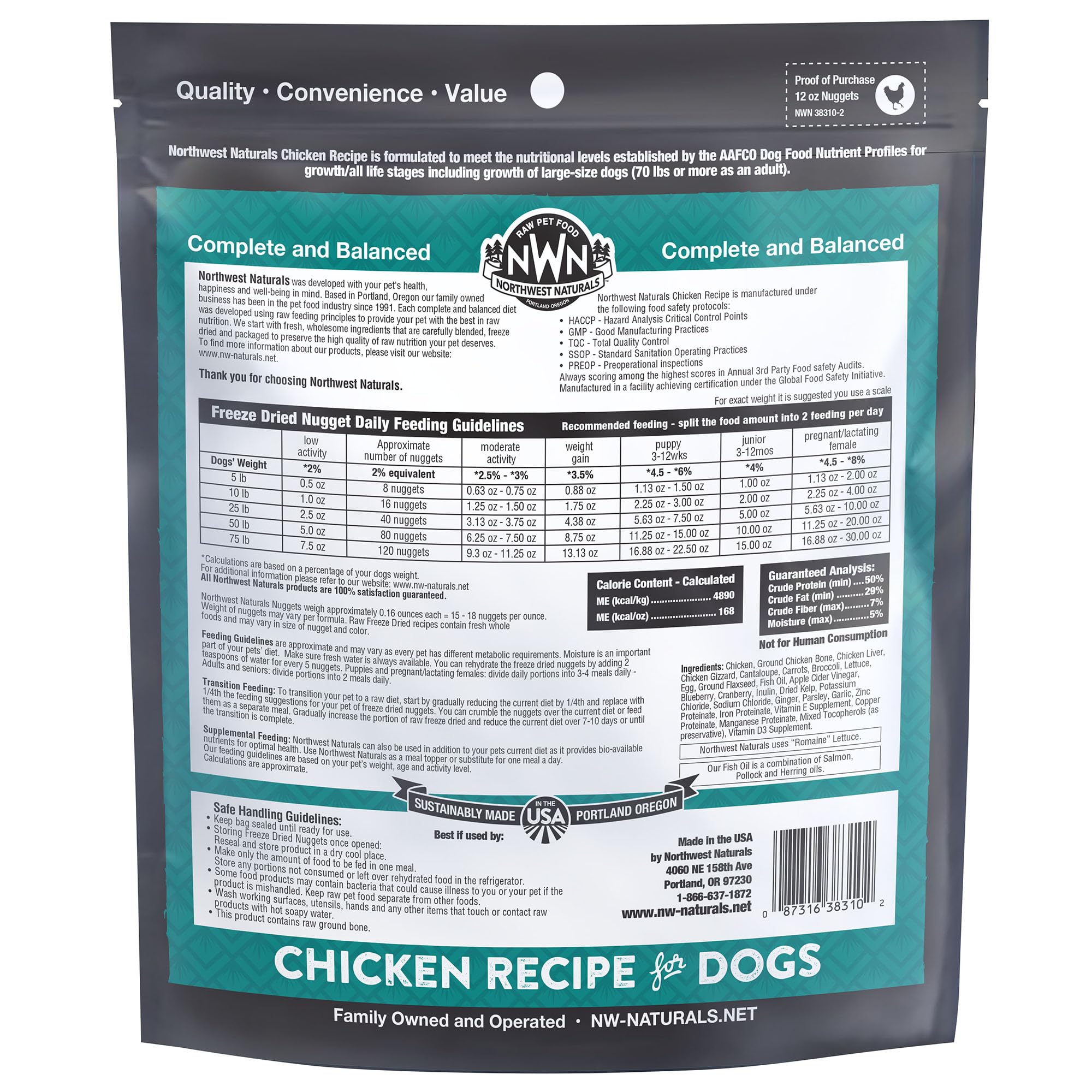Northwest Naturals Freeze-Dried Chicken Dog Food - Bite-Sized Nuggets - Grain-Free, High-Protein, Raw Diet, Human-Grade Ingredie