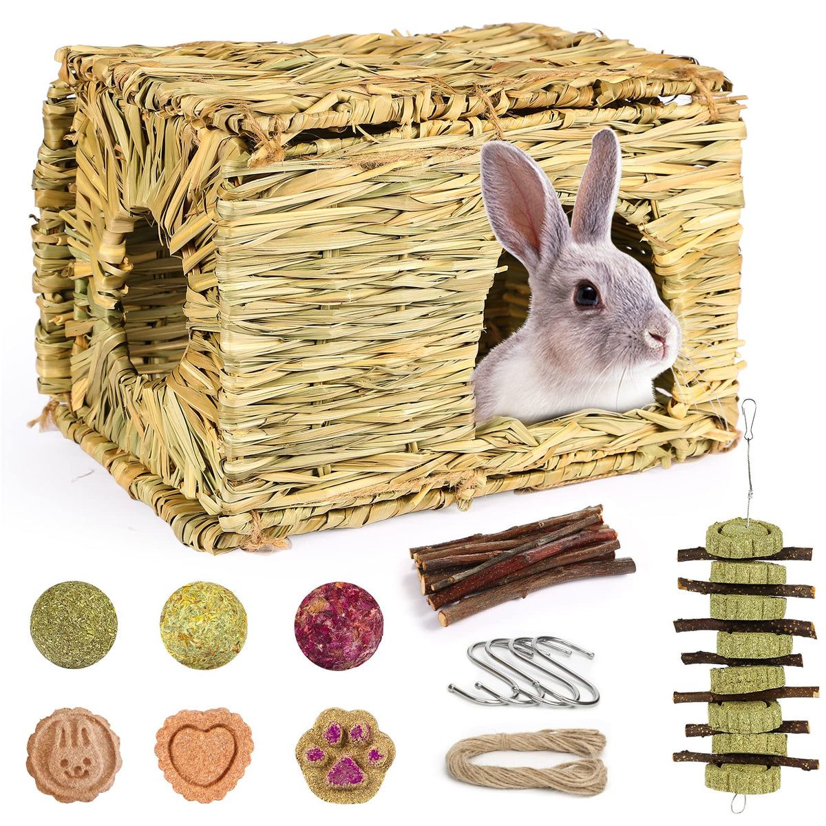 Pstardmoon Bunny Grass House-Hand Made Edible Natural Grass Hideaway Comfortable Playhouse For Rabbits, Guinea Pigs And Small Animals To Play,Sleep And Eat (Style4)