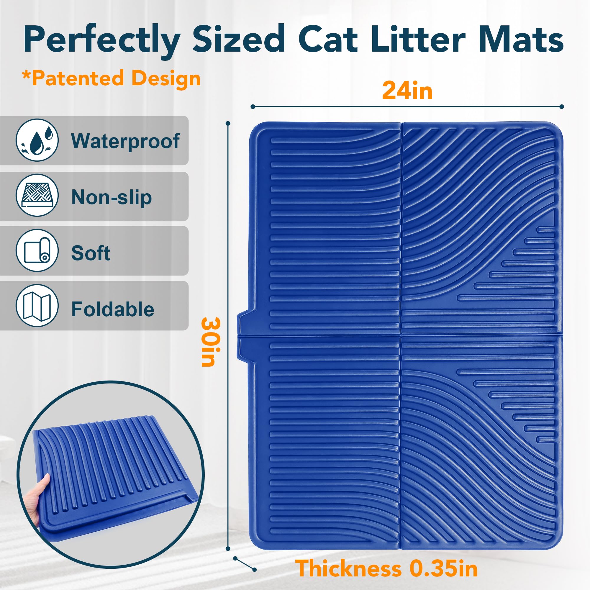 Upsky Cat Litter Mat, Large Kitty Litter Trapping Mat Soft On Kitty Paws, Litter Box Mat Keep Floor Clean, 31'' X 24'' Waterproo