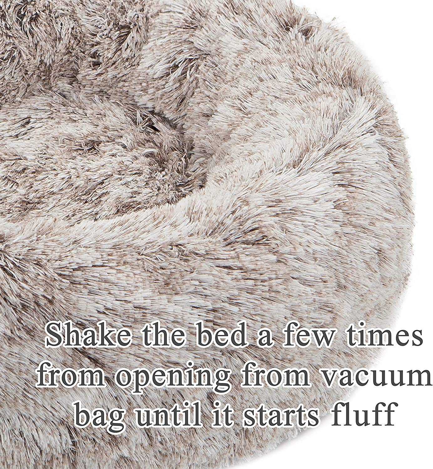 Tormays Calming Donut Dog Bed Xl, Plush Round Cuddler Dog & Cat Bed, Anit-Anxiety Marshmellow Fluffy Faux Fur Cushion(32'', Brow
