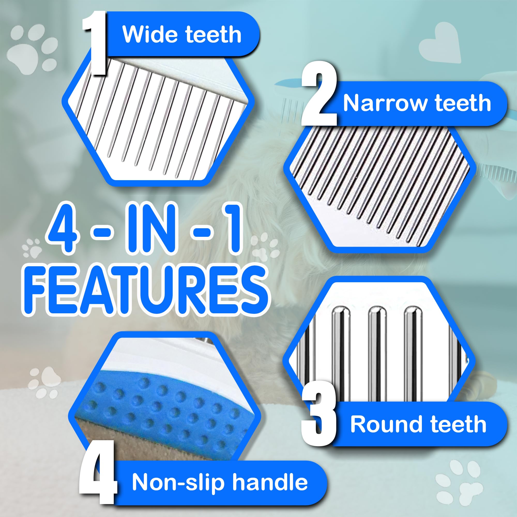 Zenelanep Dog Grooming Comb For Matting - Metal Dematting Comb With Stainless Steel Teeth & Non-Slip Handle (Style 1)