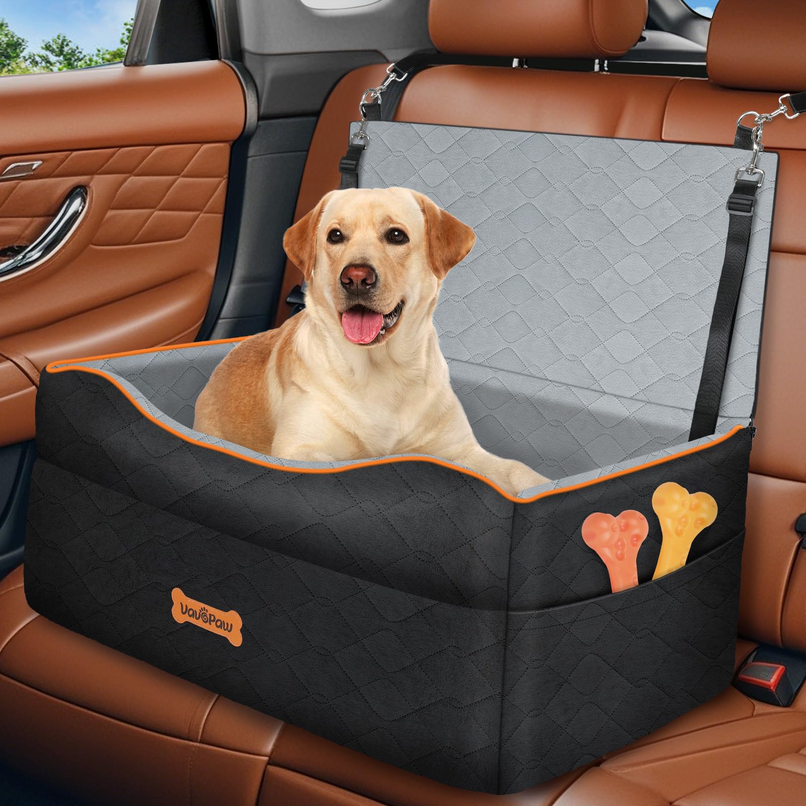 VavoPaw Car Seat for Large Medium Dog, Dog Booster Seats Under 60Lbs or 2 Small Dogs Washable, Pet Car Seats with 2 Safety Leash