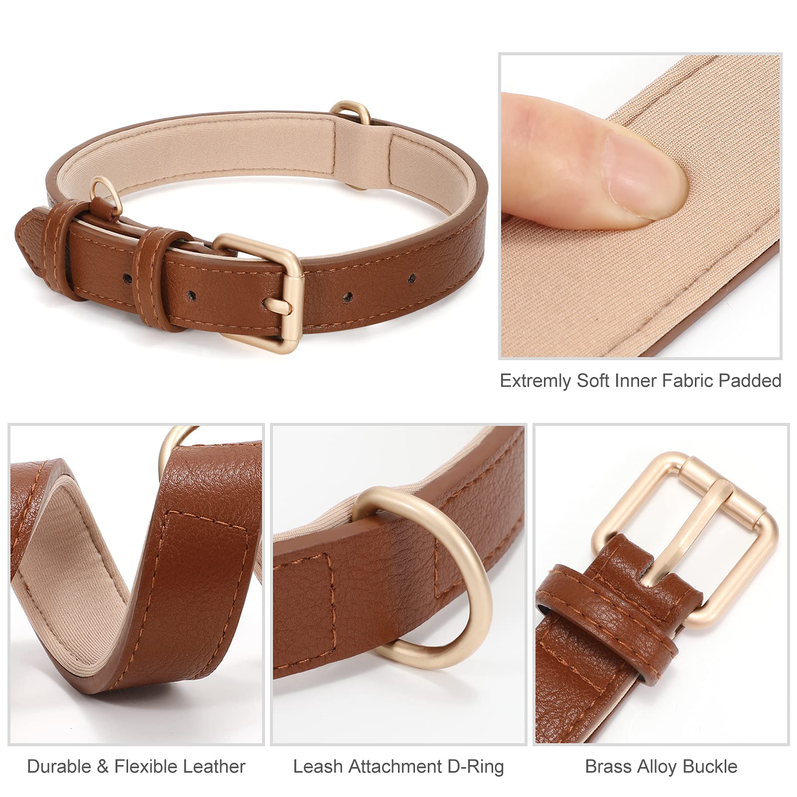 Whippy Leather Dog Collar For Small Medium Dog Adjustable Soft Breathable Leather Padded Puppy Collar With Alloy Buckle Heavy Du