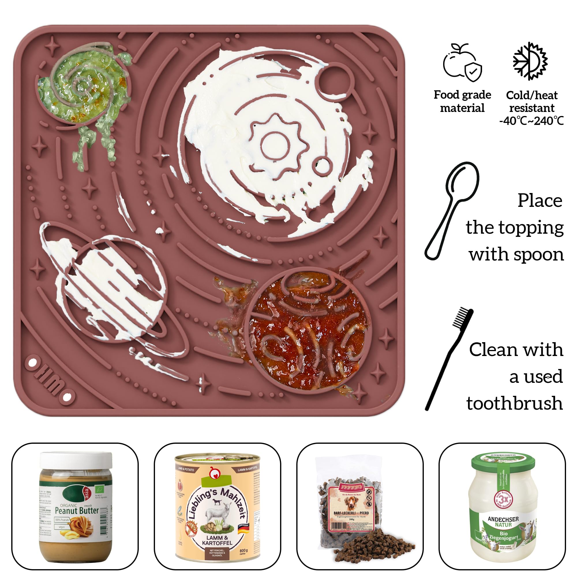 Ohmo Lick Mat For Dogs And Cats(Small, Mars&Coral, 2Pcs) Enrichment Accessories Toy Space Star Easy Clean Pet Slow Feeder/Suctio