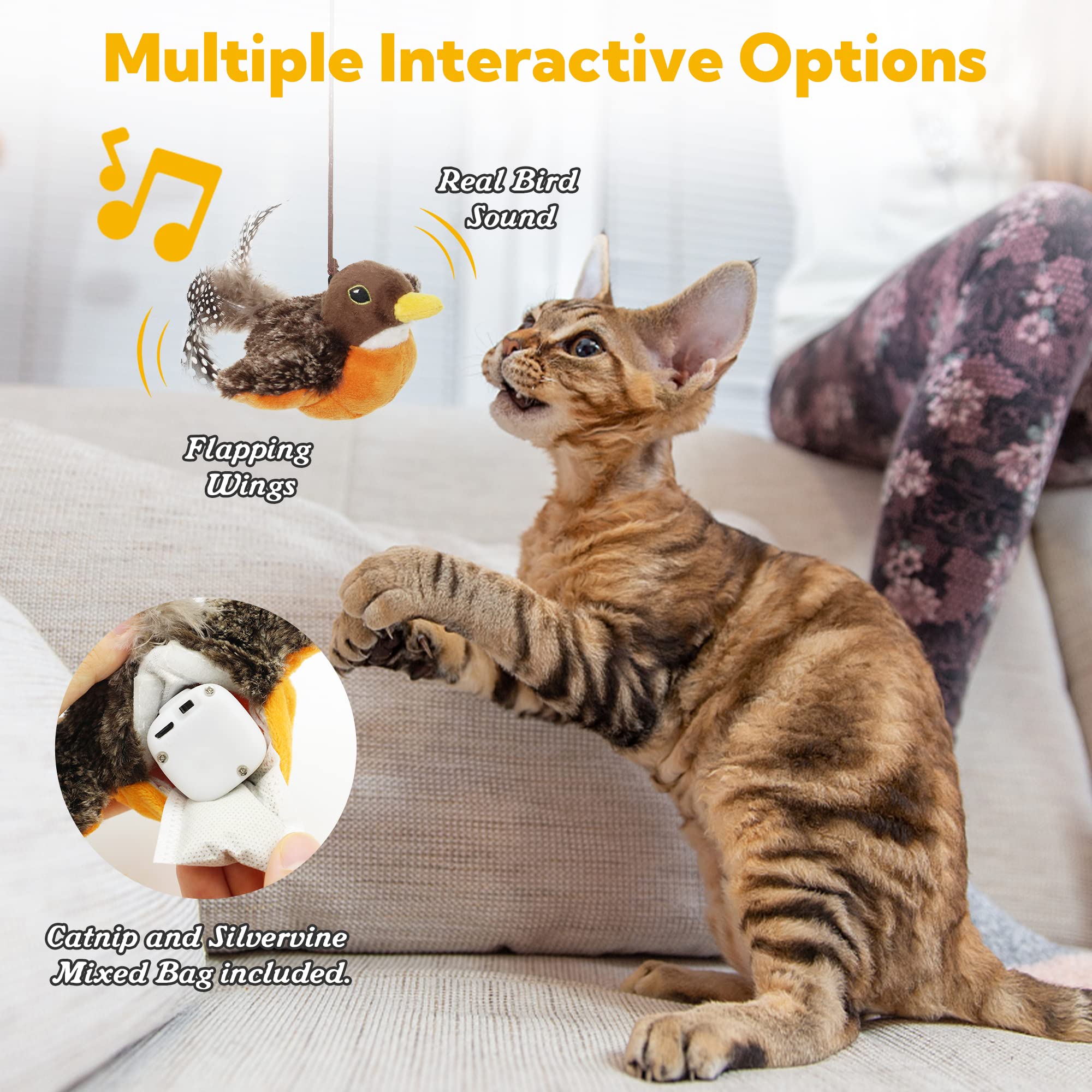 PETFUTURE Cat Toys for Bored Indoor Cats - Bat Wings With Catnip, USB Rechargeable Motion Activated Kitten Toy, Interactive Flap