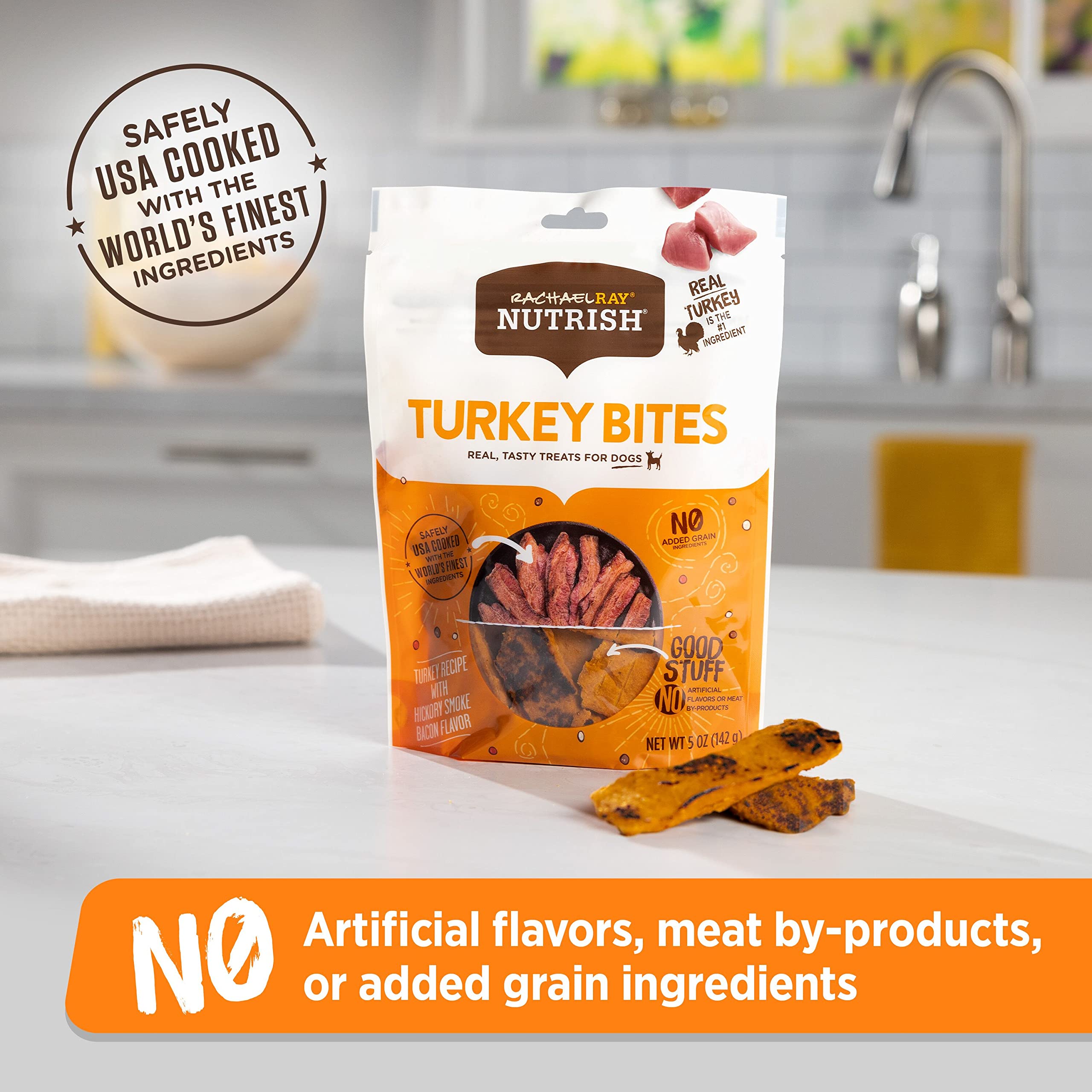 Rachael Ray Nutrish Turkey Bites Real Meat Grain Free Dog Treats, Turkey Recipe with Hickory Smoked Bacon Flavor, 5 Ounces (Pack
