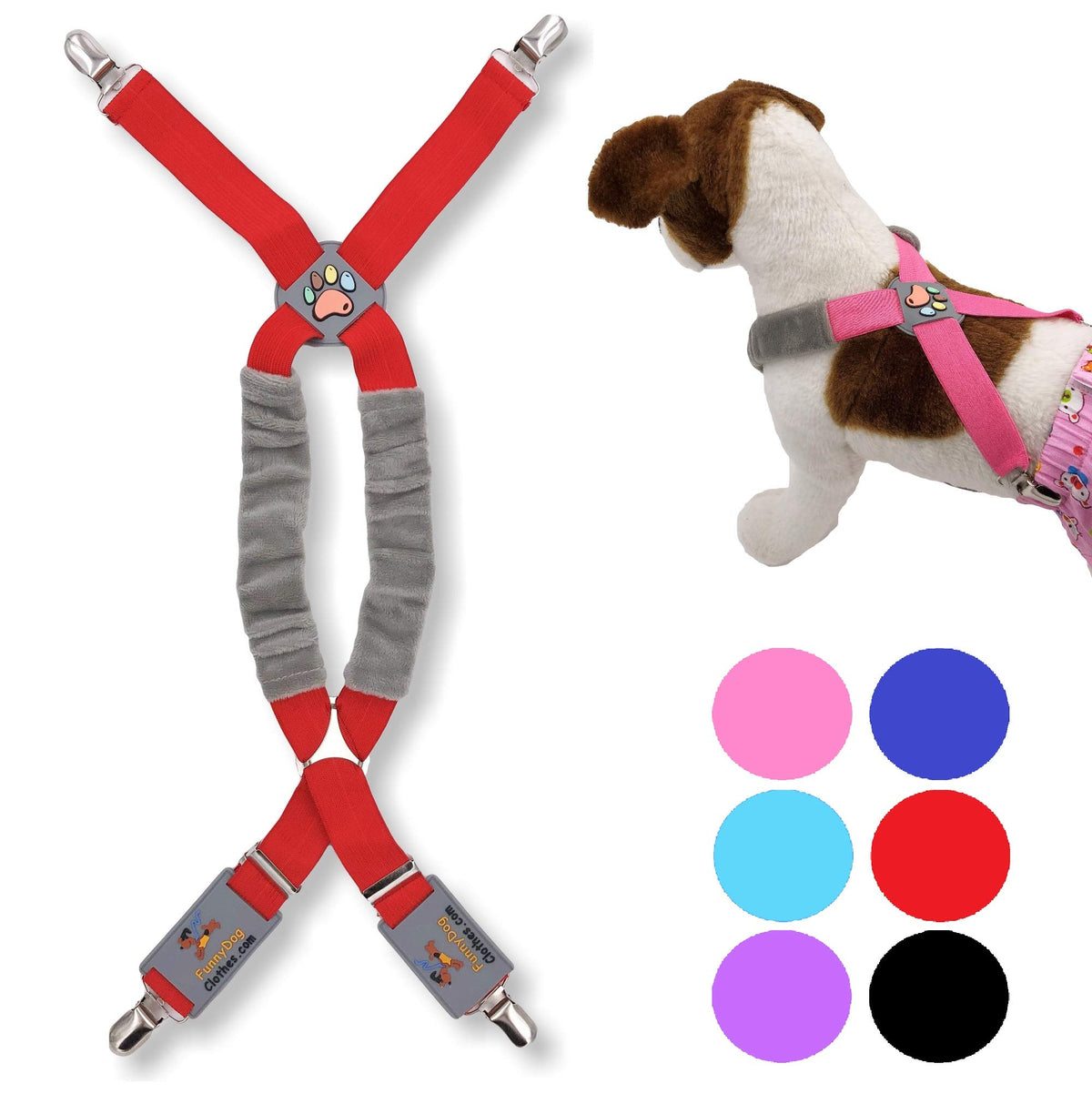 Funnydogclothes Dog Suspenders For Pet Clothes Apparel Diapers Pants Skirt Belly Bands Small Medium And Large Dogs (Xs/M: 9Lb - 25Lb, Red)