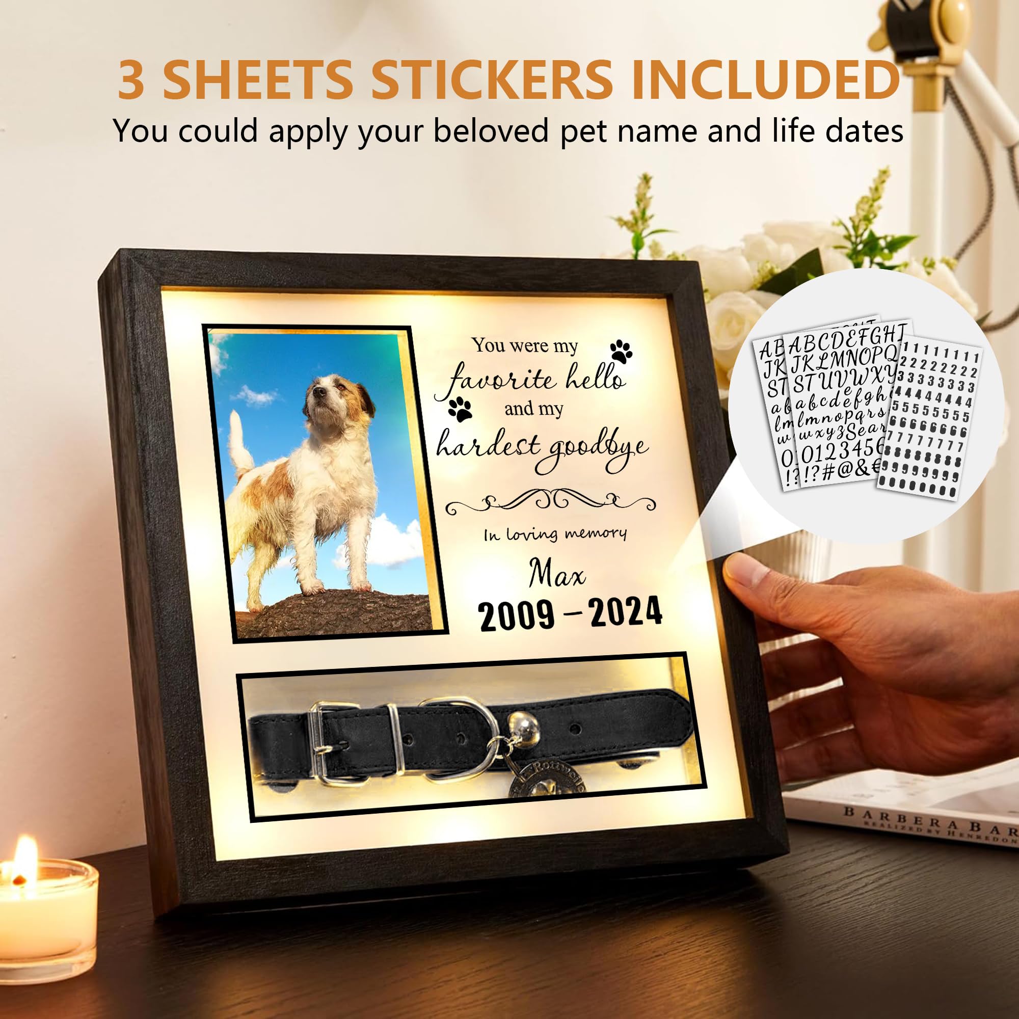 10''X10''Pet Collar Memorial Shadow Box Dog Picture Frame, Cat Or Dog Memorial Gift Pet Sympathy Remembrance Gift Keepsake For M