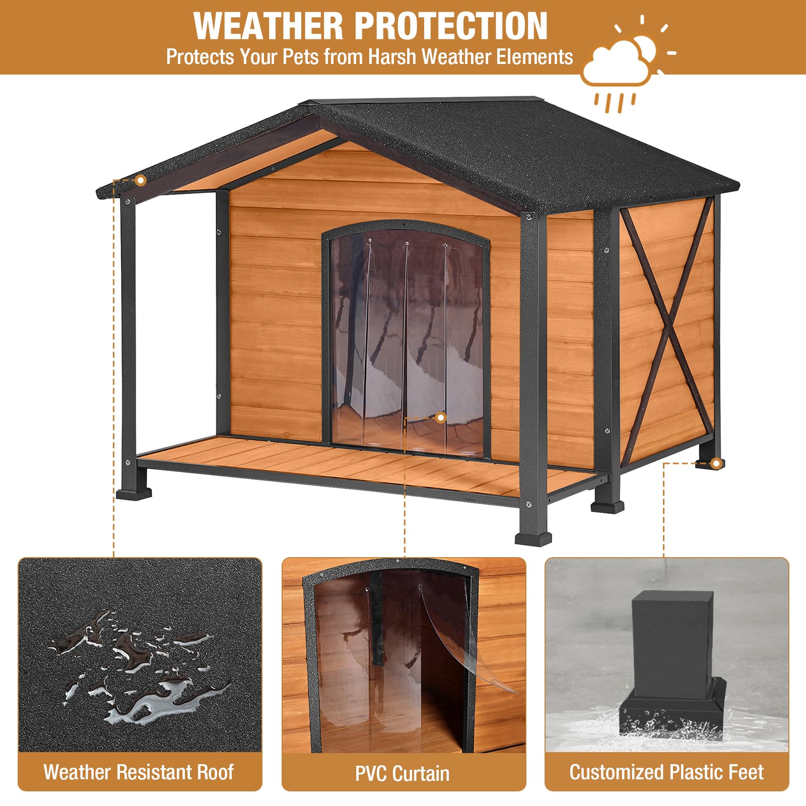 Dog House Outdoor & Indoor, Dog Kennel For Winter, Insulated Puppy Shelter For Small & Medium & Large Dogs,Unique All-Around Iro