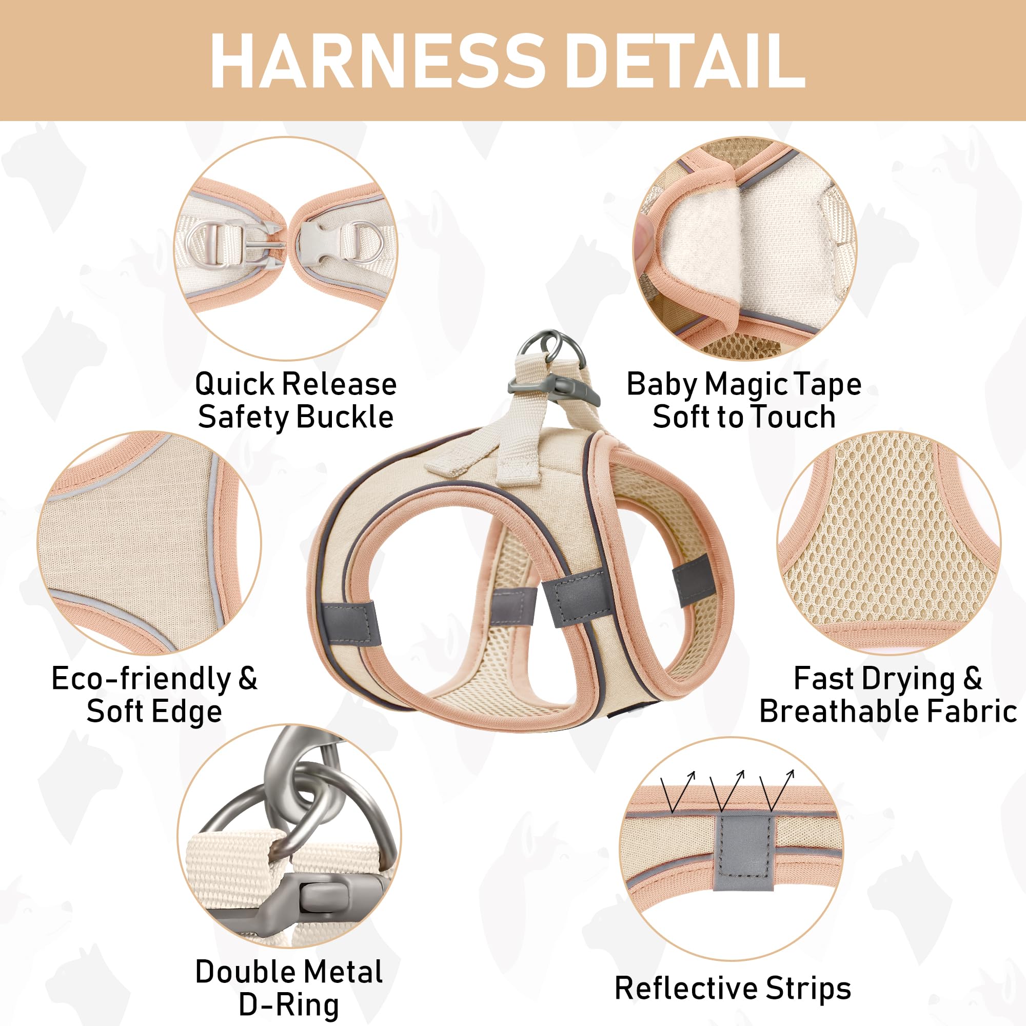 GAMUDA Small Pet Harness Collar and Leash Set, Step in No Chock No Pull Linen Fabric Soft Mesh Dog Vest Harnesses Reflective for