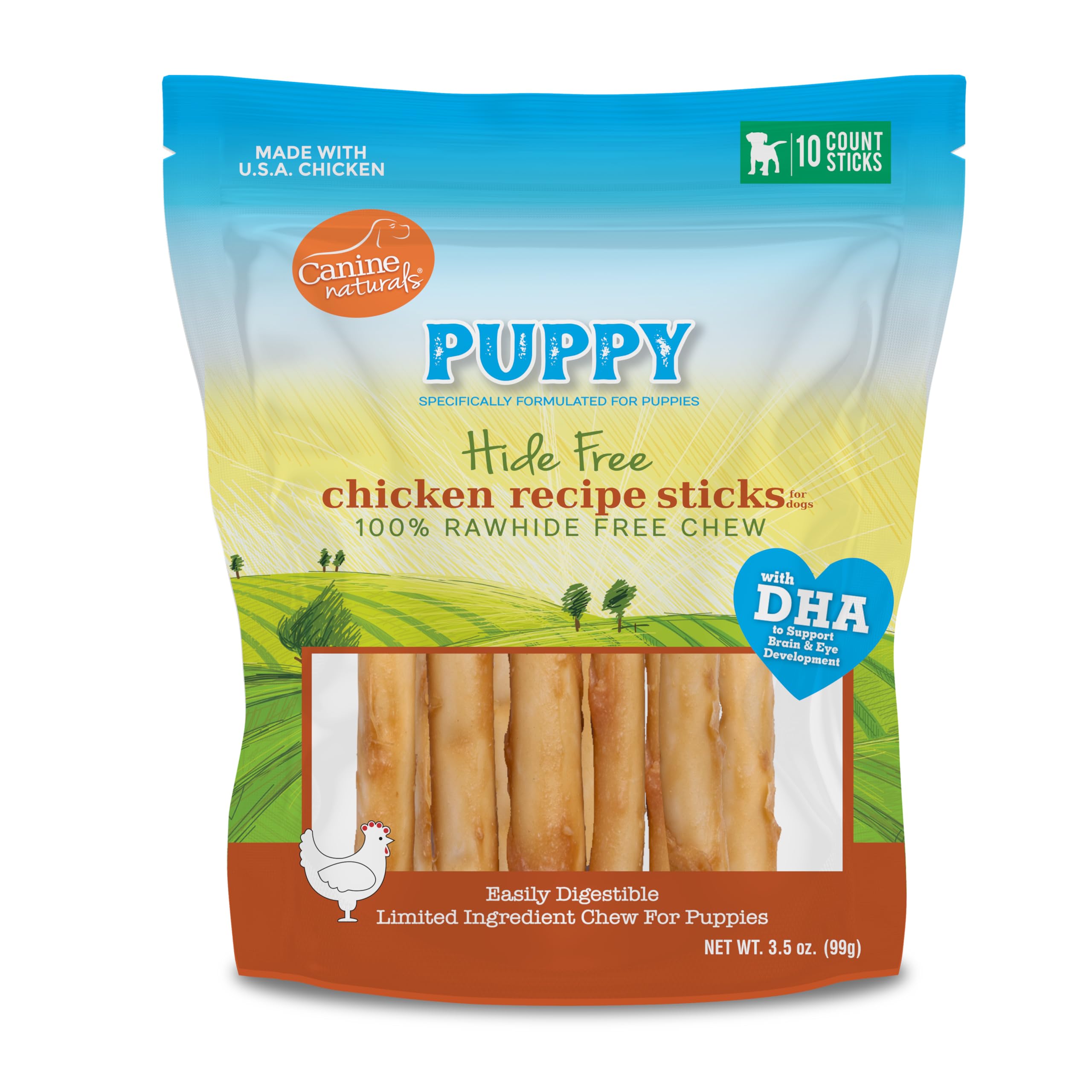 Canine Naturals Puppy Chicken and Rice Chew - Rawhide Free Puppy Treats - Made with USA Chicken - All-Natural & Easily Digestibl