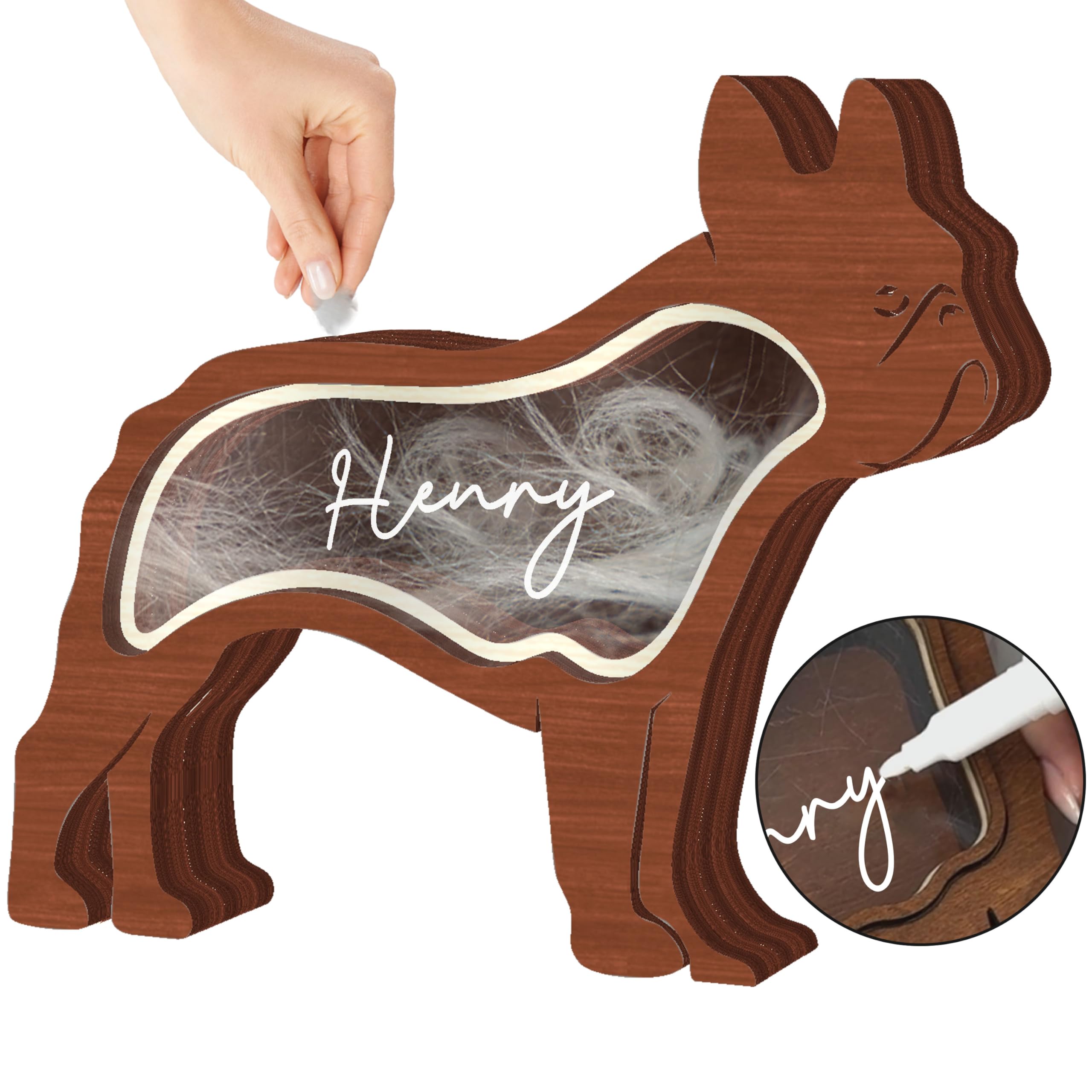 French Bulldog Dog Hair Keepsake Box Wooden Pet Fur Gifts For Dog Cat Unique Dog Shape Standable Tabletop Decor Pet Dog Memorial