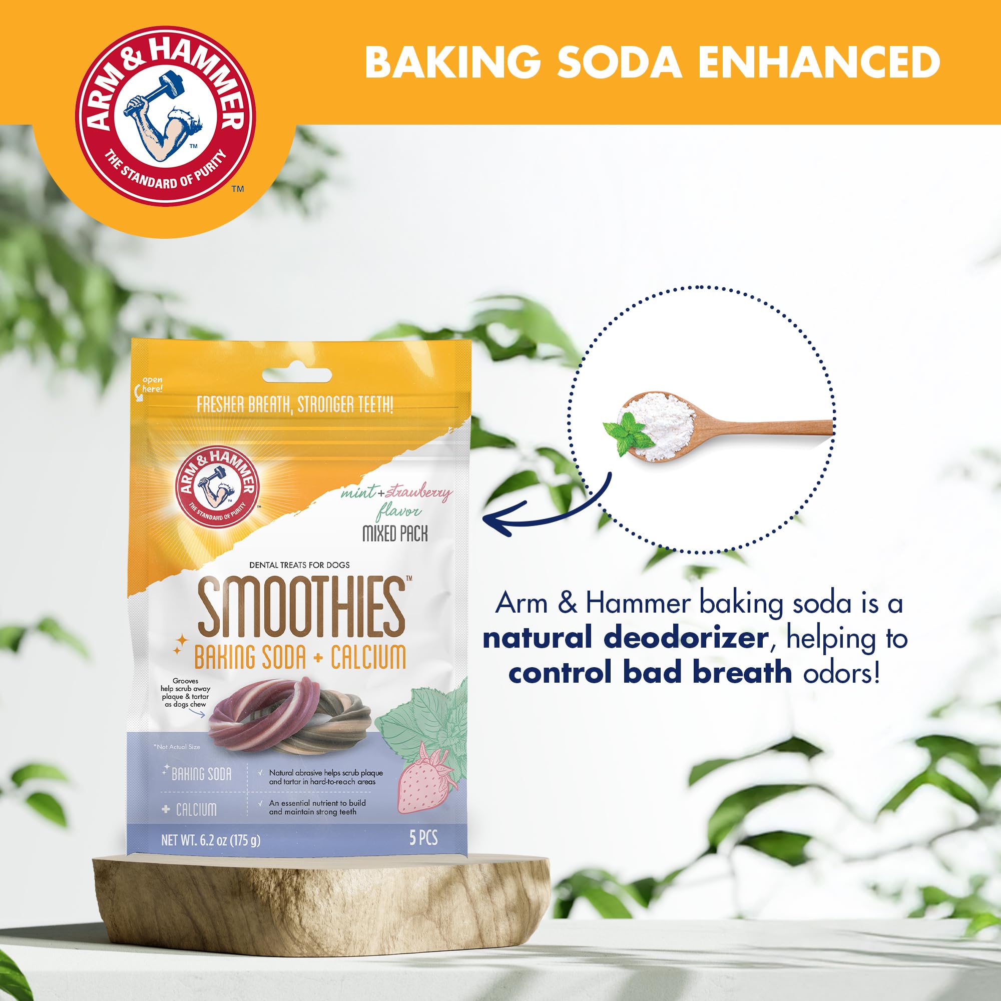 Arm & Hammer for Pets Smoothies Dental Treats for Dogs with Baking Soda & Calcium, Treat Chews Help Fight Bad Breath, Plaque & T
