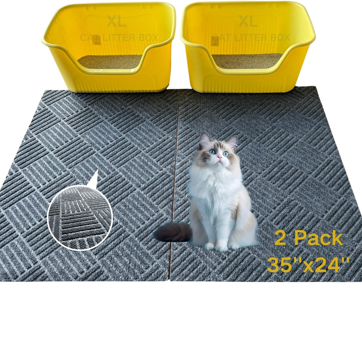 2 Pack Cat Litter Mat,Large Litter Trapping Mat,| Washable Litter Box Mat, Leak-Resistant, Non-Slip Backing,Quick Dry,Cut Tofit,