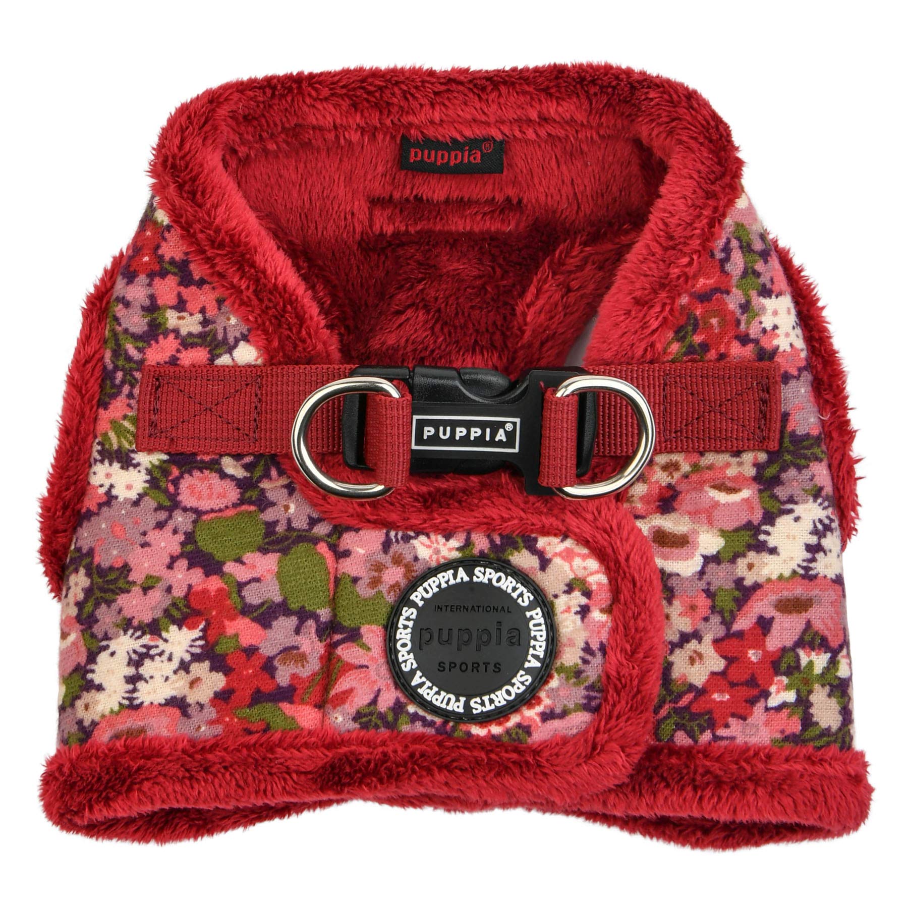 Puppia Gianni Vest Dog Harness Step-In Warm Winter Flower Pattern For Small And Medium Dog, Wine, X-Large