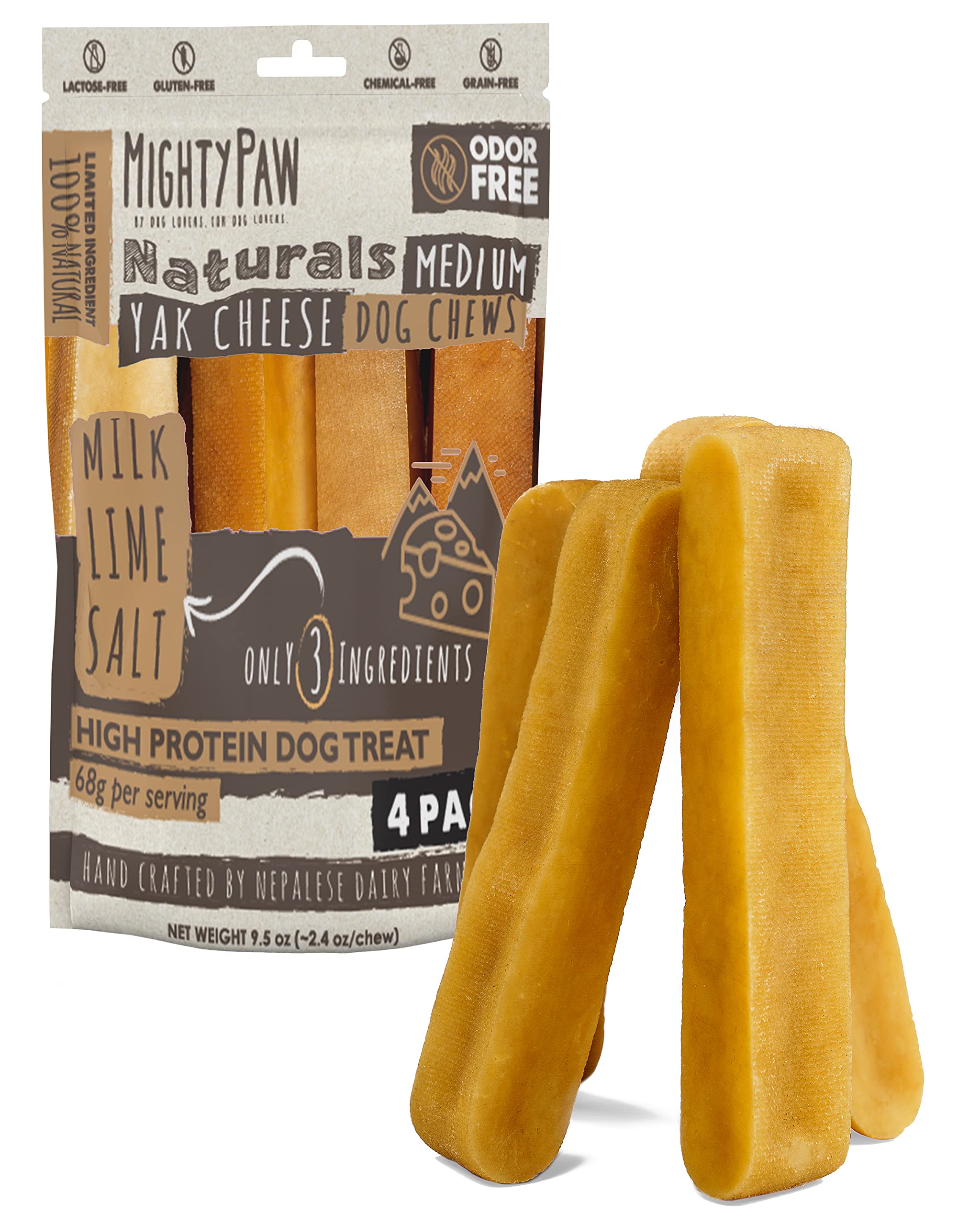 Mighty Paw Yak Cheese Chews for Dogs - All-Natural Long Lasting Pet Treats - Odorless Limited-Ingredient Chews for Puppies & Pow