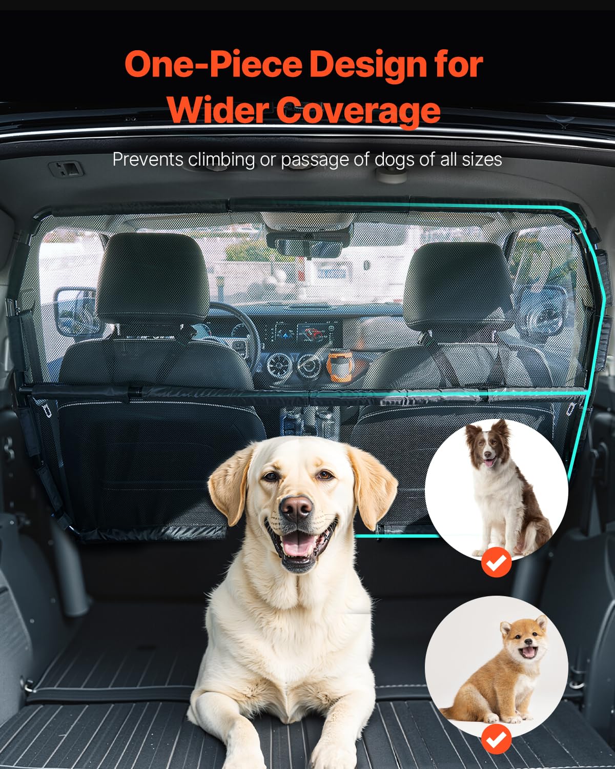 VEVOR Dog Car Barrier, 50'' Wide Car Divider for Front Seats Installation, Vehicle Pet Barrier with See Through Net Mesh, Univer