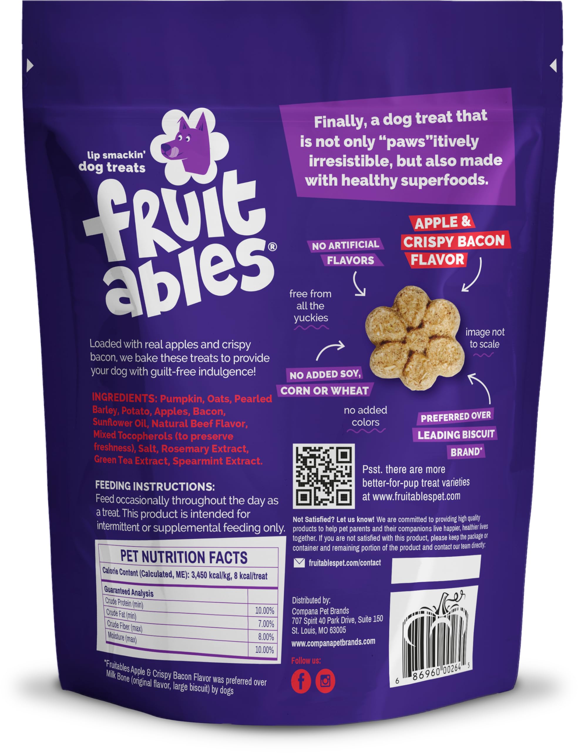 Fruitables Baked Dog Treats, Healthy Pumpkin Treat for Dogs, Low Calorie & Delicious, Free of Wheat, Corn and Soy, Made in The U