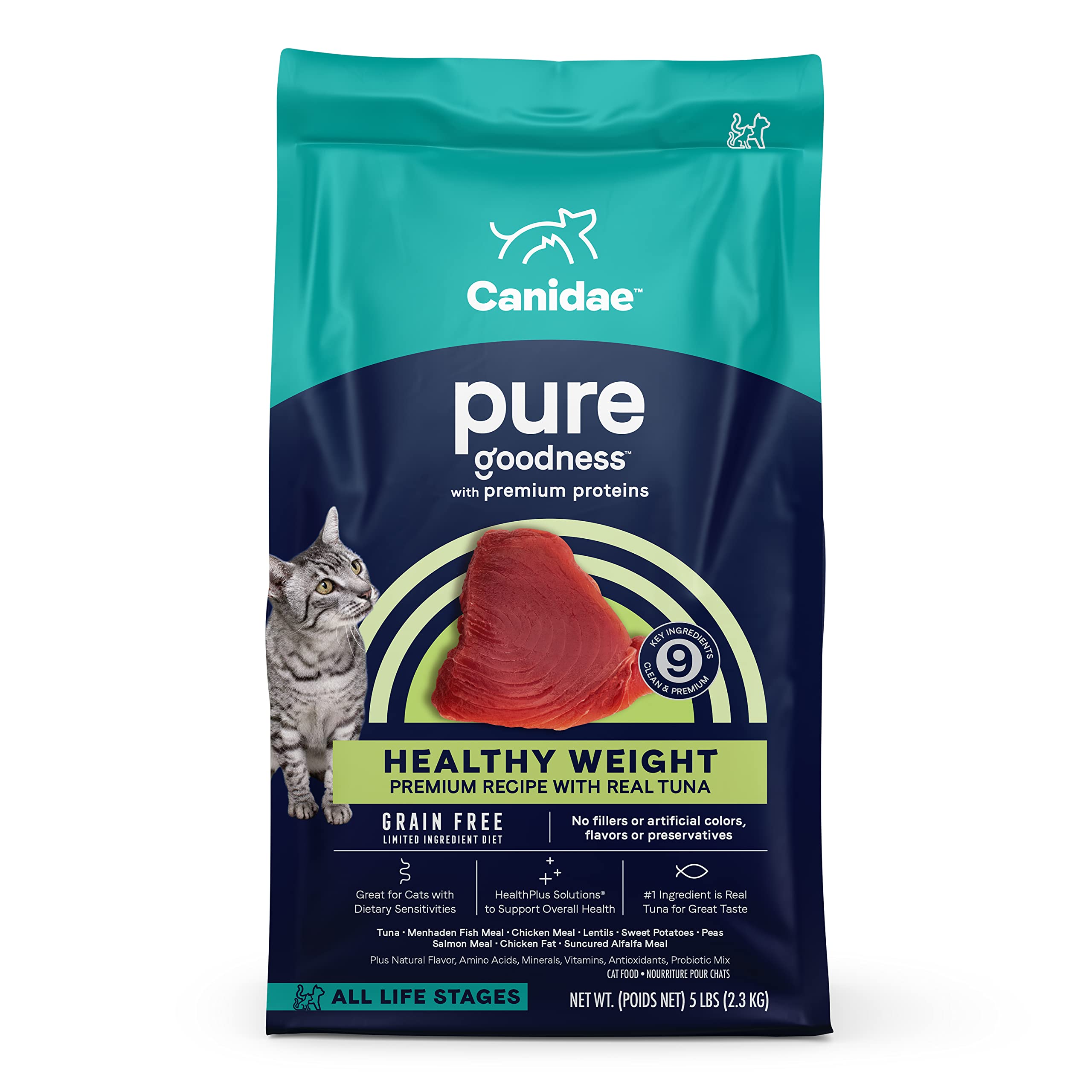Canidae Pure Healthy Weight Limited Ingredient Premium Dry Cat Food, Real Tuna Recipe, 5 lbs, Grain Free