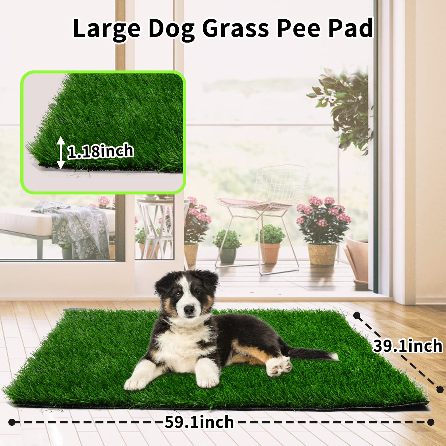 Grass Pad For Dogs 59.1 X 39.4 Inches, Strong Absorbency Soft And Real Grass For Pets Potty Training, Easy To Clean Fake Grass F